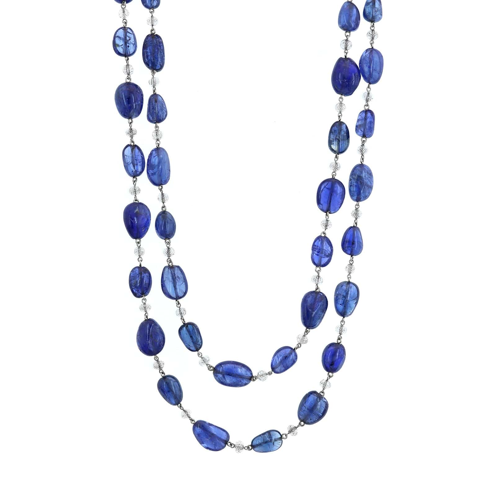 Eclat Jewels Platinum Sapphire and Diamond Bead Necklace - Image 2