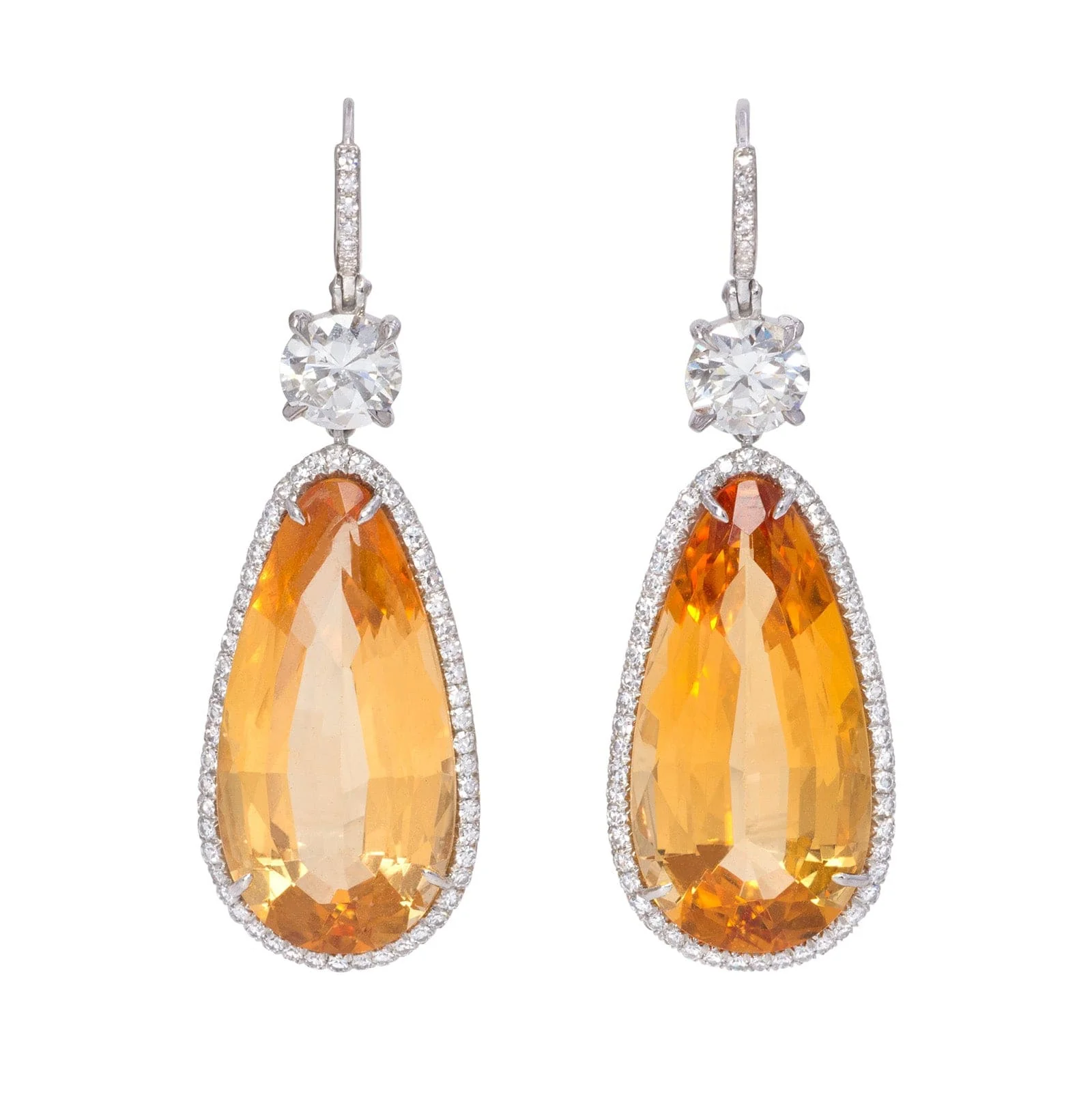 Eclat Jewels Platinum Topaz and Diamond Drop Earrings