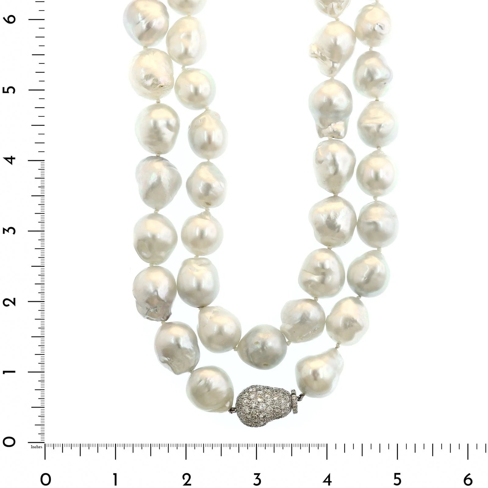 Eclat Jewels Platinum White South Sea Pearl and Diamond Baroque Necklace - Image 2