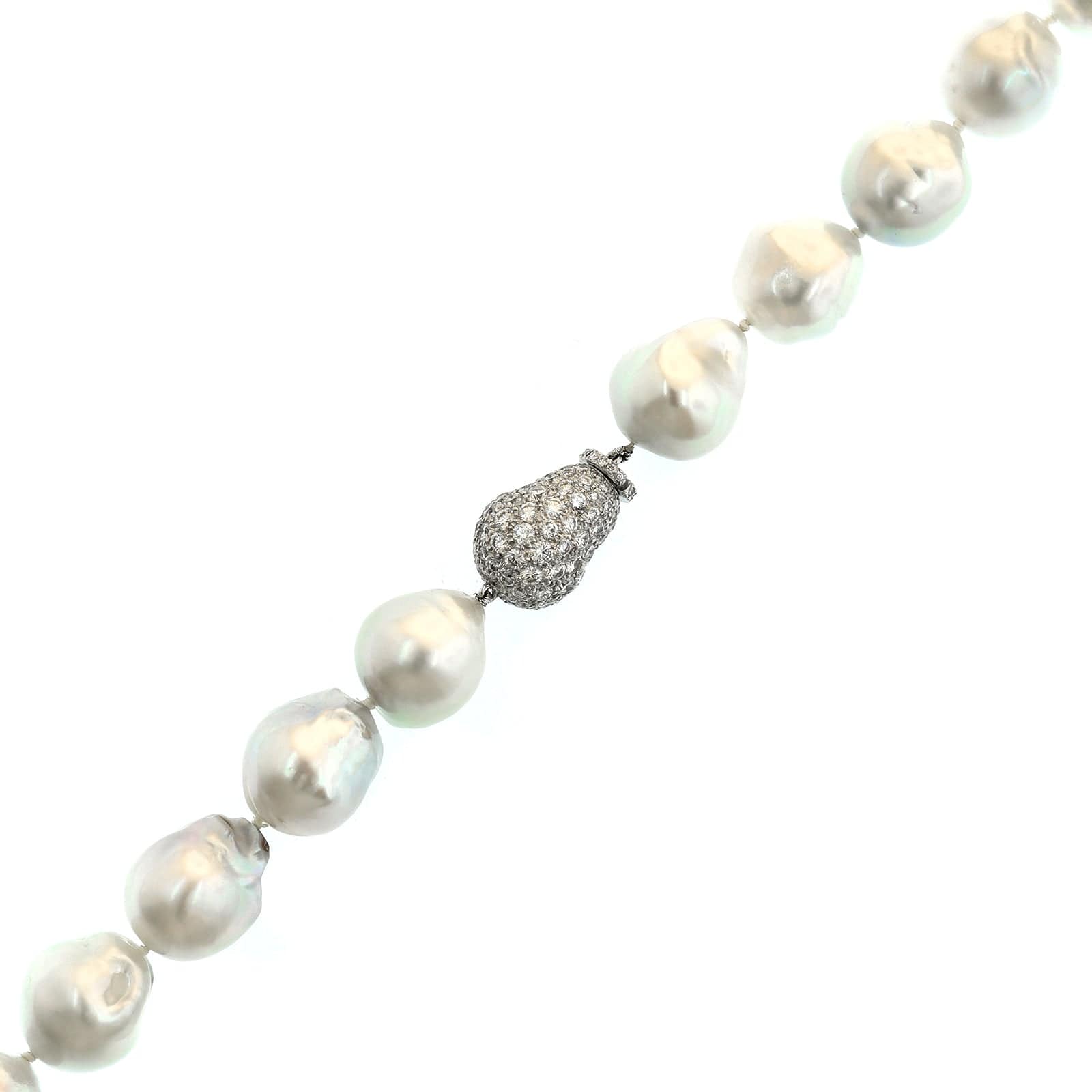 Eclat Jewels Platinum White South Sea Pearl and Diamond Baroque Necklace - Image 3
