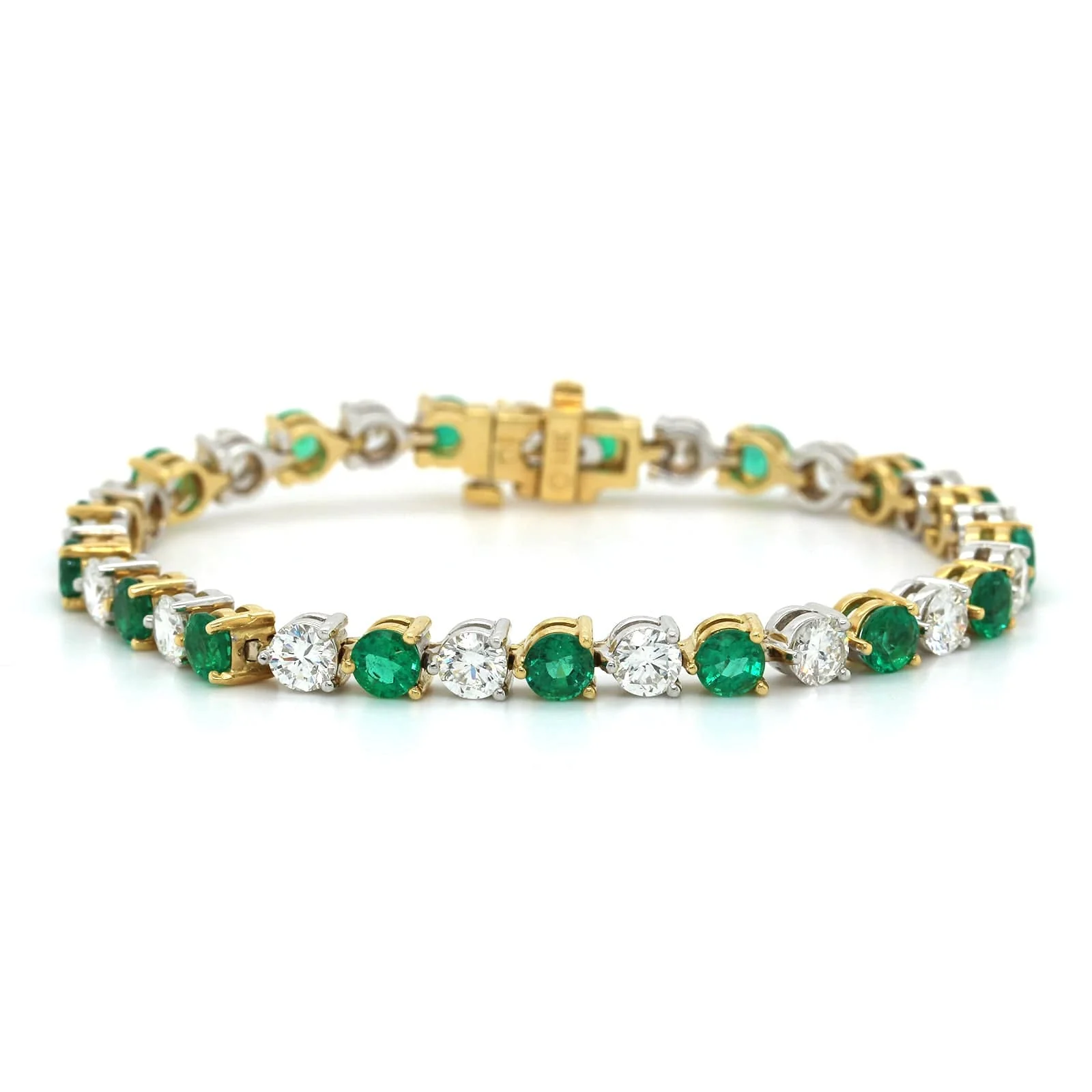 18K Yellow and White Gold Emerald and Diamond Bracelet - Image 4
