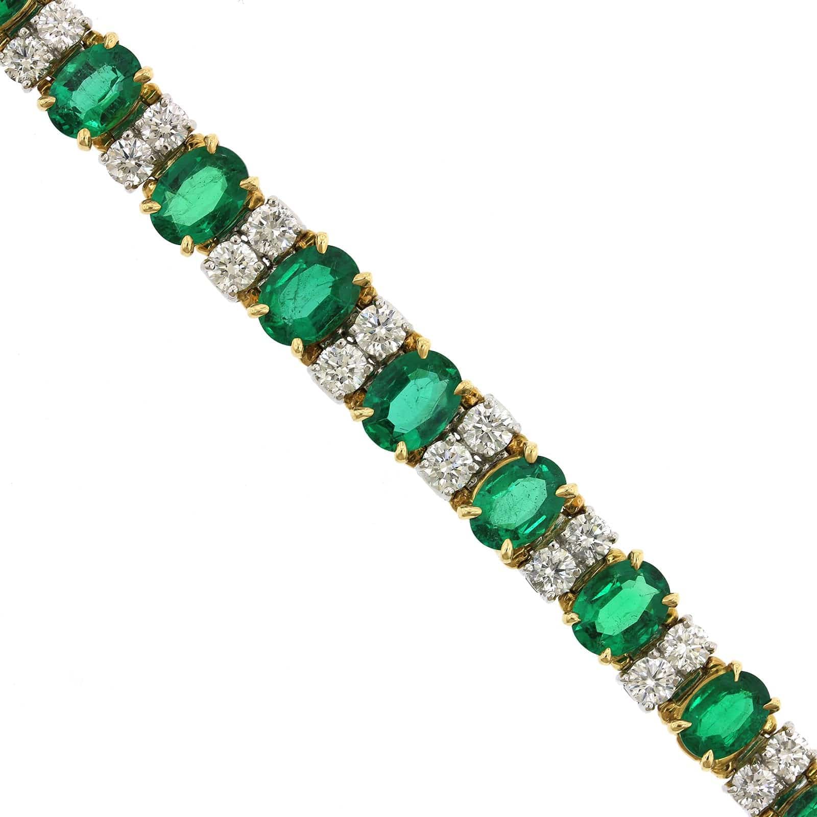 Oscar Heyman Platinum and 18K Yellow Gold Oval Emerald and Diamond Bracelet - Image 2
