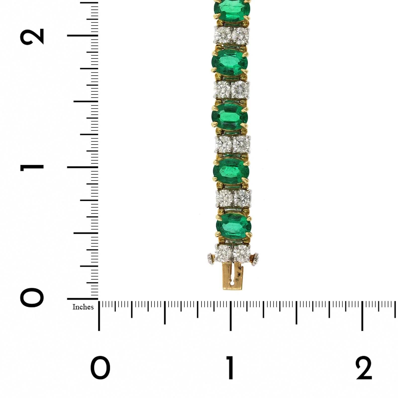 Oscar Heyman Platinum and 18K Yellow Gold Oval Emerald and Diamond Bracelet - Image 3