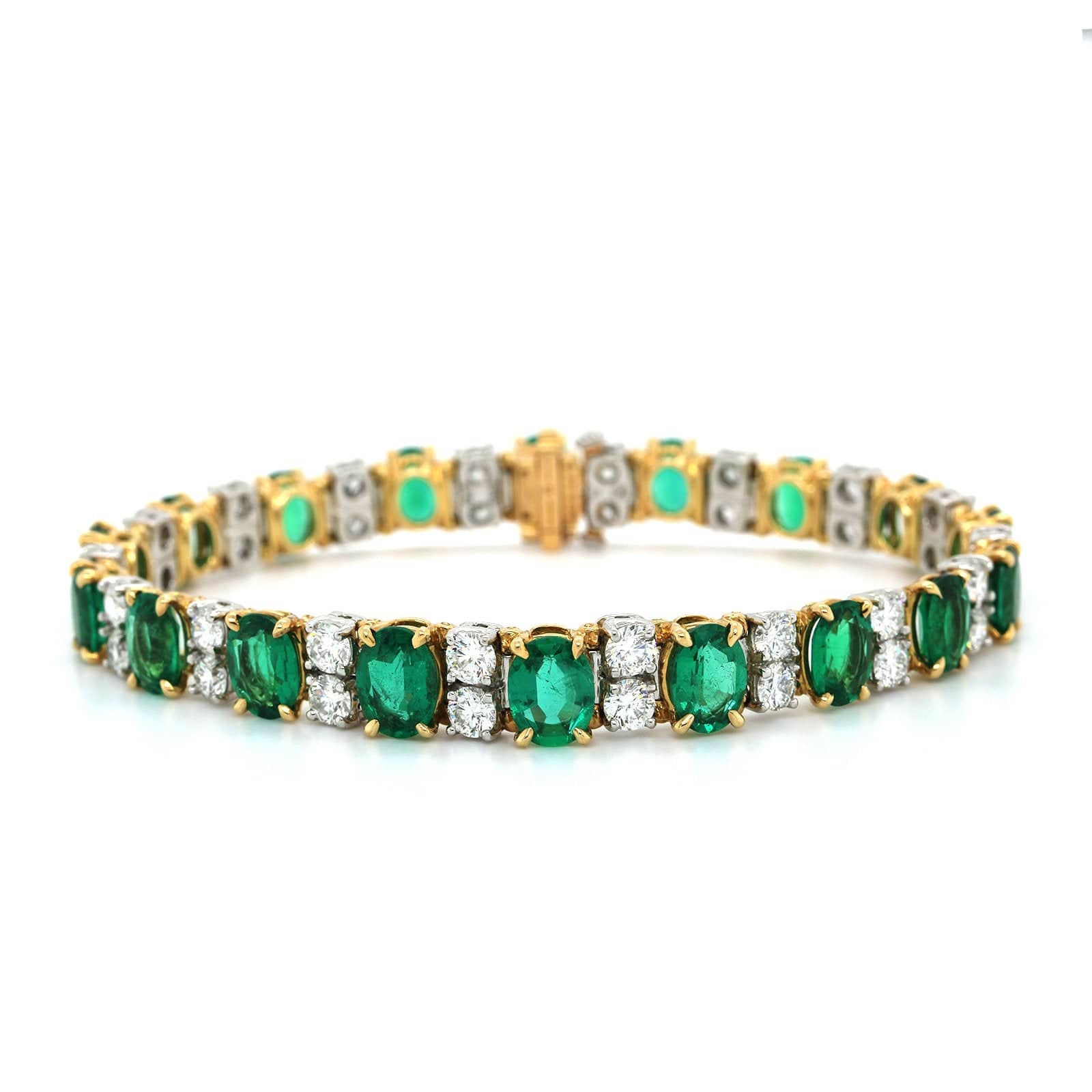 Oscar Heyman Platinum and 18K Yellow Gold Oval Emerald and Diamond Bracelet - Image 4