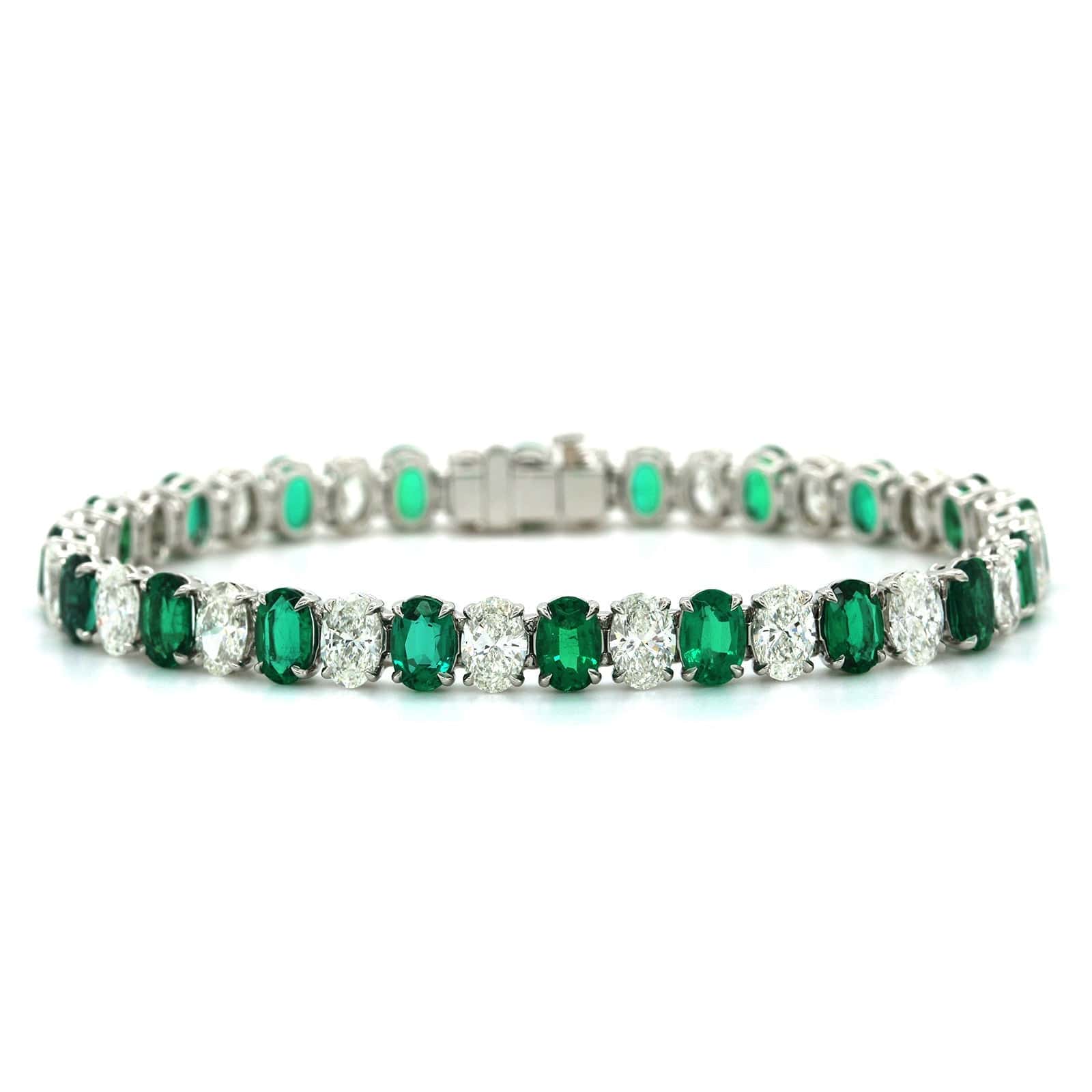 Platinum Oval Emerald and Diamond Bracelet - Image 5