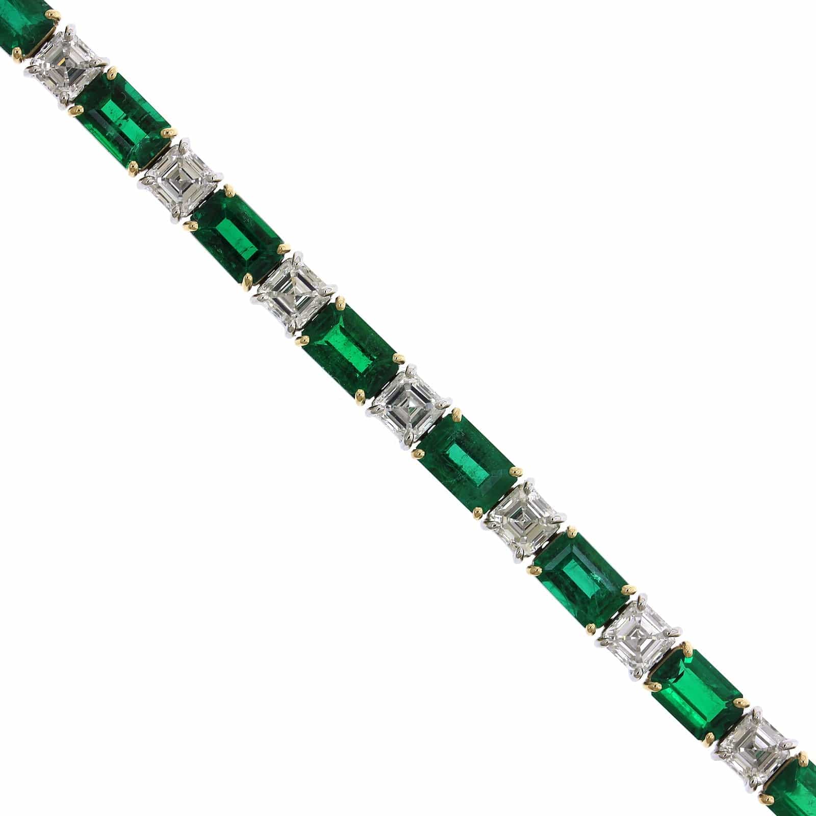 18K Yellow Gold and Platinum Emerald and Diamond Bracelet - Image 2