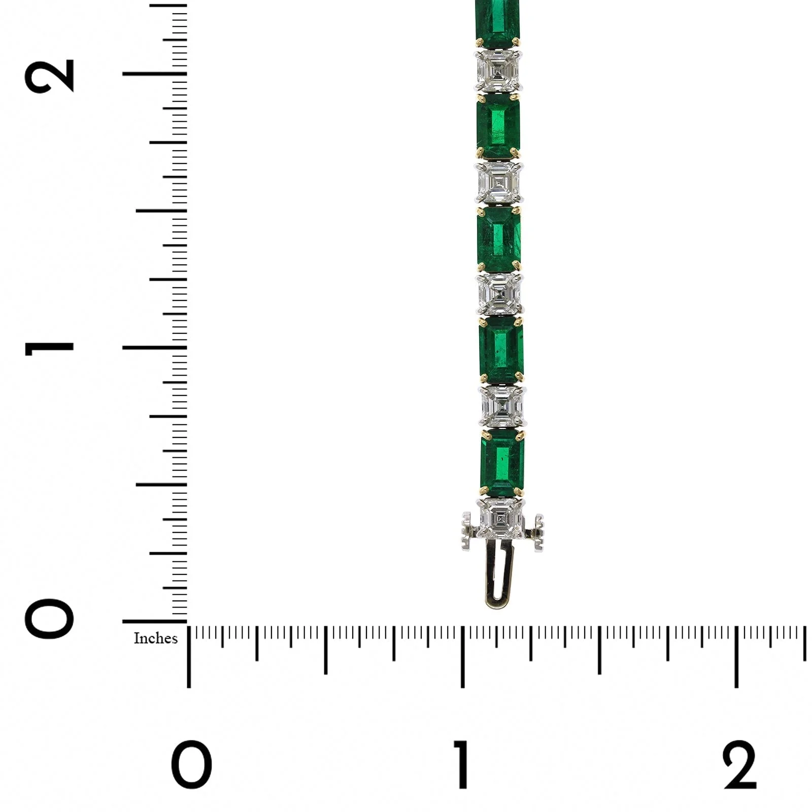 18K Yellow Gold and Platinum Emerald and Diamond Bracelet - Image 3