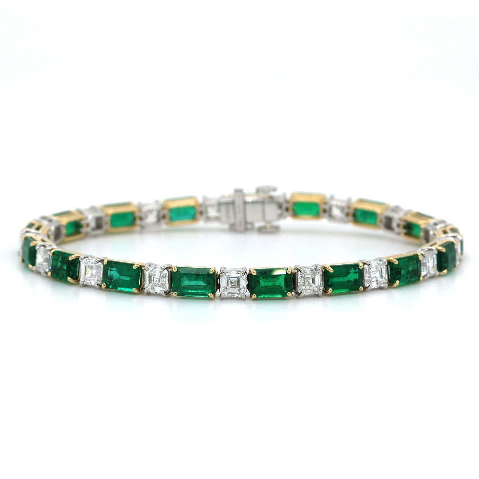 18K Yellow Gold and Platinum Emerald and Diamond Bracelet - Image 4