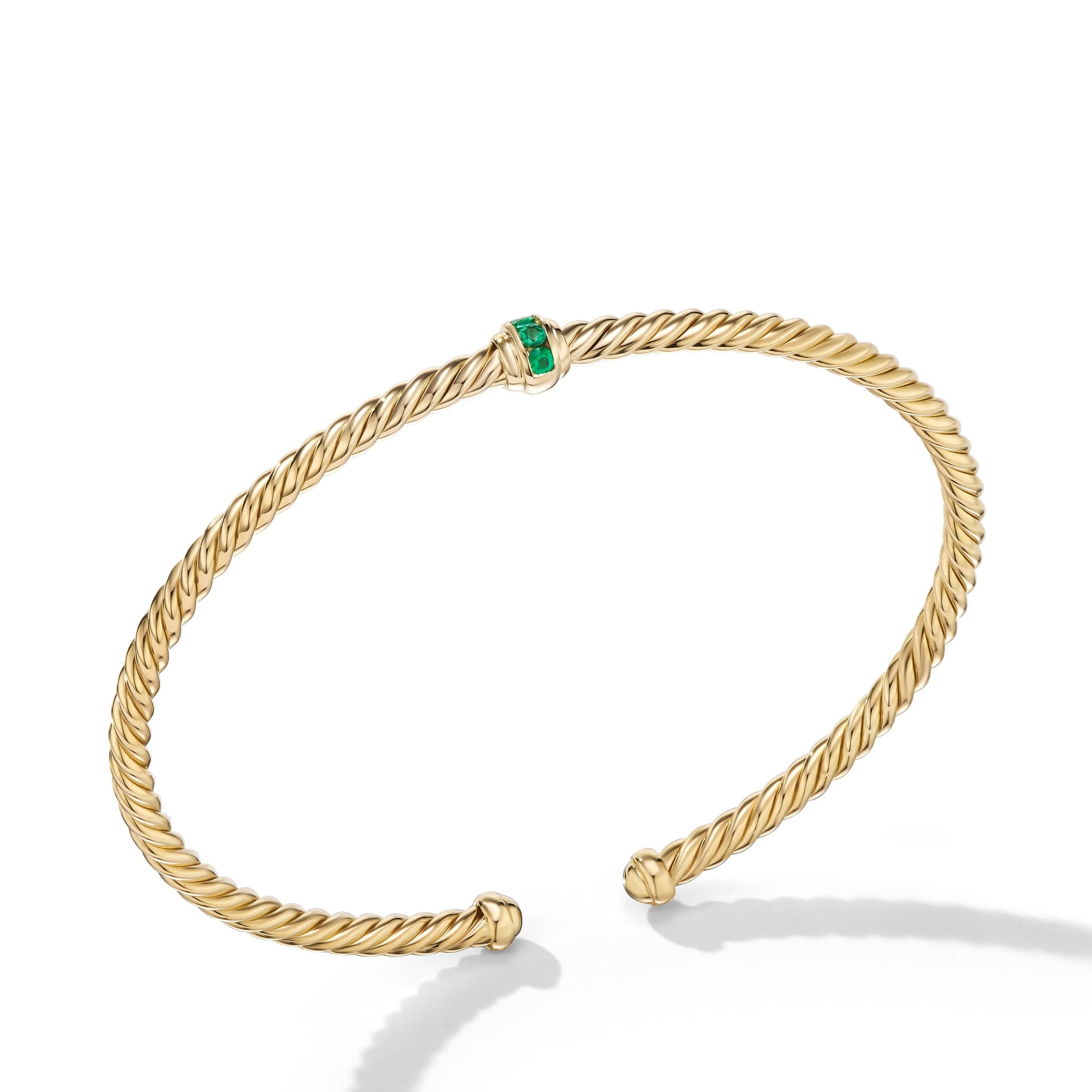 Cable Classics Center Station Bracelet in 18K Yellow Gold with Pavé Emeralds - Image 2