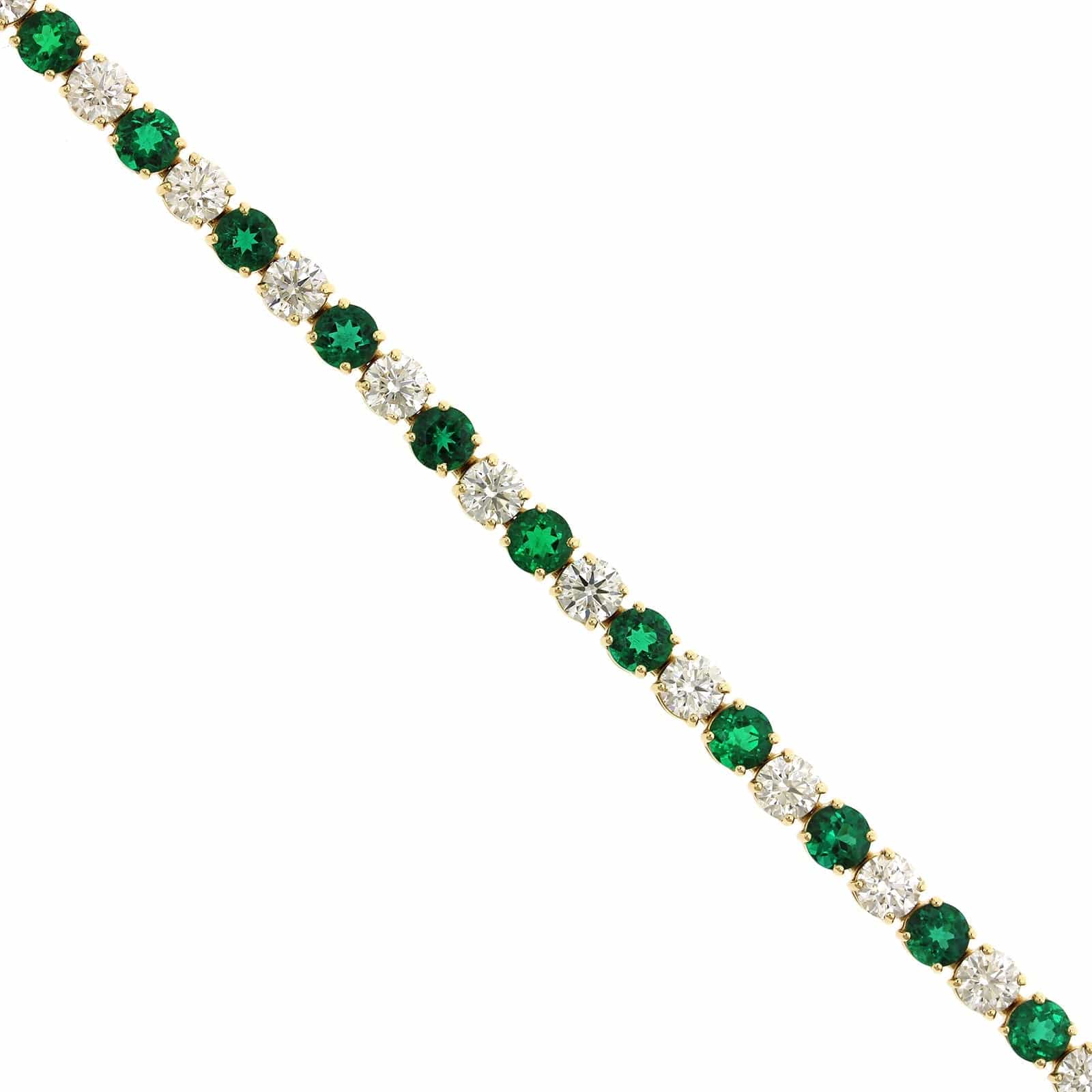 18K Yellow Gold Emerald and Diamond Tennis Bracelet - Image 2