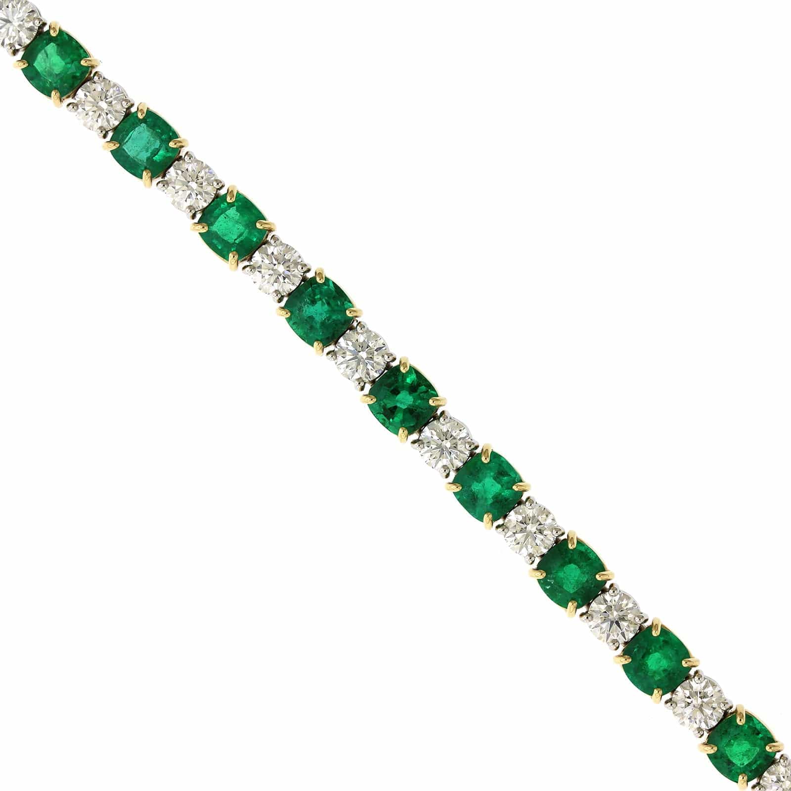 18K Yellow Gold Cushion Emerald and Diamond Tennis Bracelet - Image 2