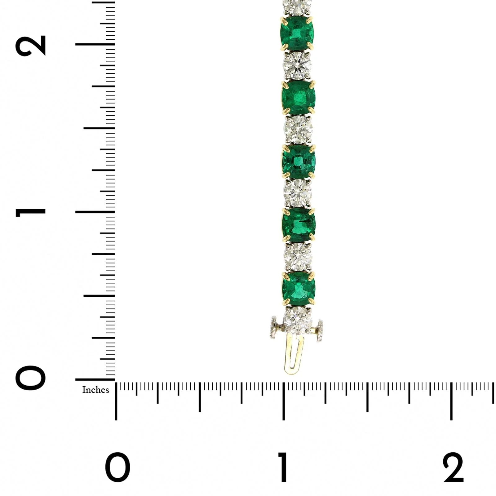 18K Yellow Gold Cushion Emerald and Diamond Tennis Bracelet - Image 3