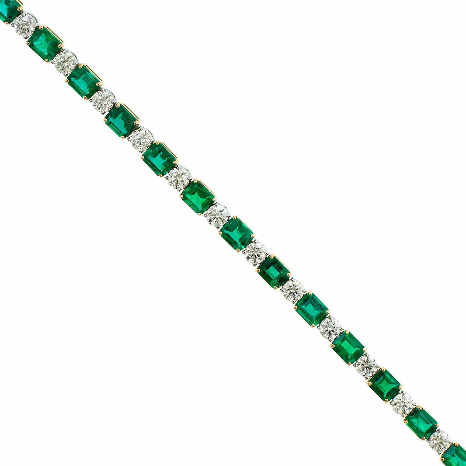 18K Two-Tone Alternating Emerald and Diamond Bracelet - Image 2