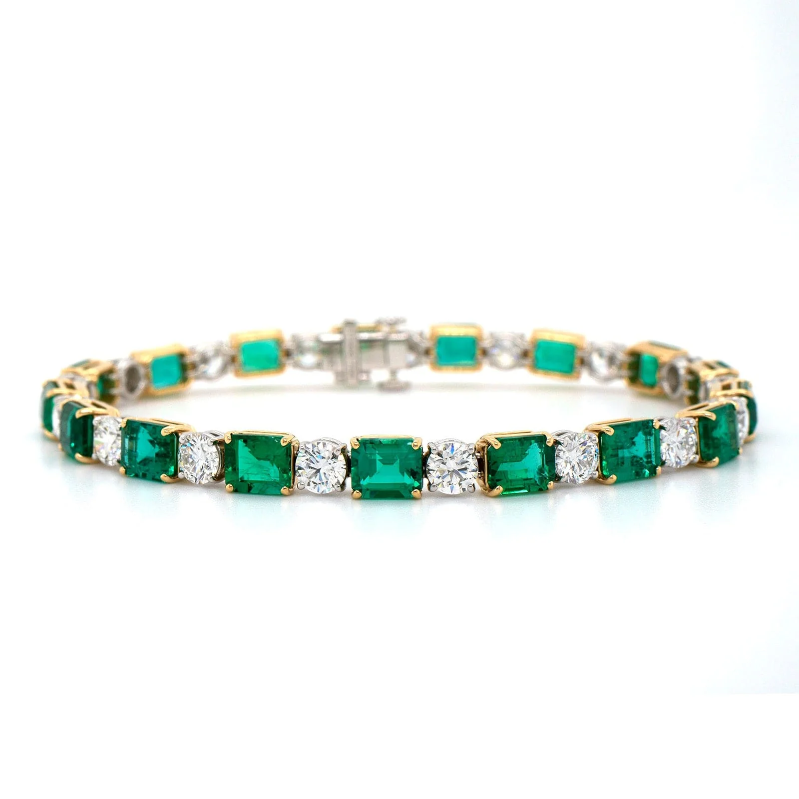 18K Two-Tone Alternating Emerald and Diamond Bracelet - Image 4