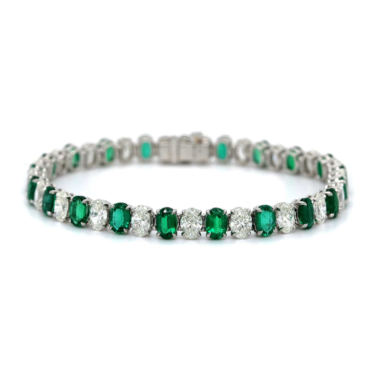 Platinum Oval Emerald and Diamond Line Bracelet - Image 3