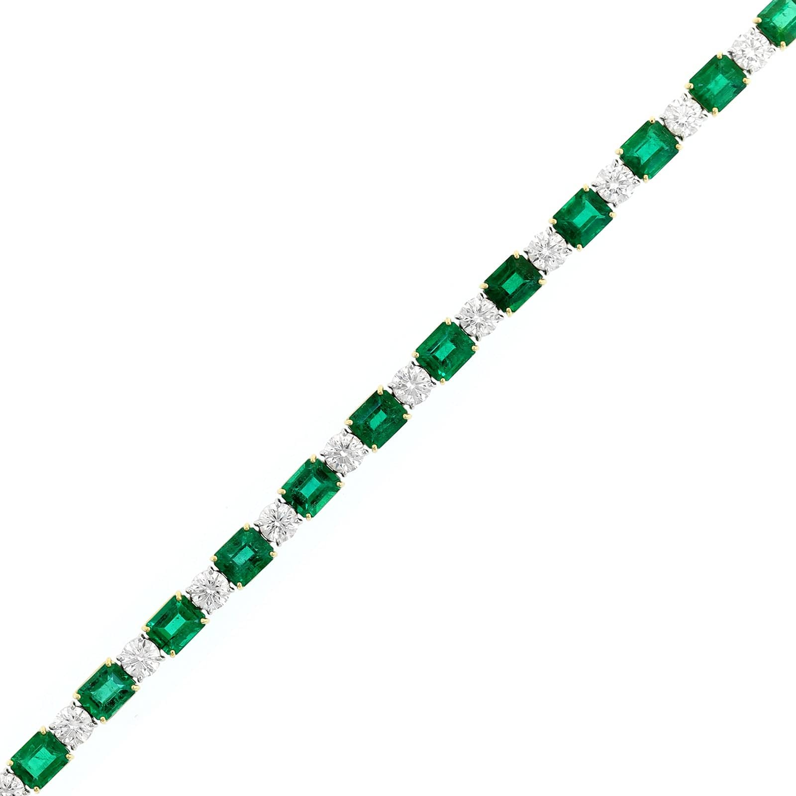 18K Yellow Gold Alternating Emerald and Diamond Bracelet - Image 2
