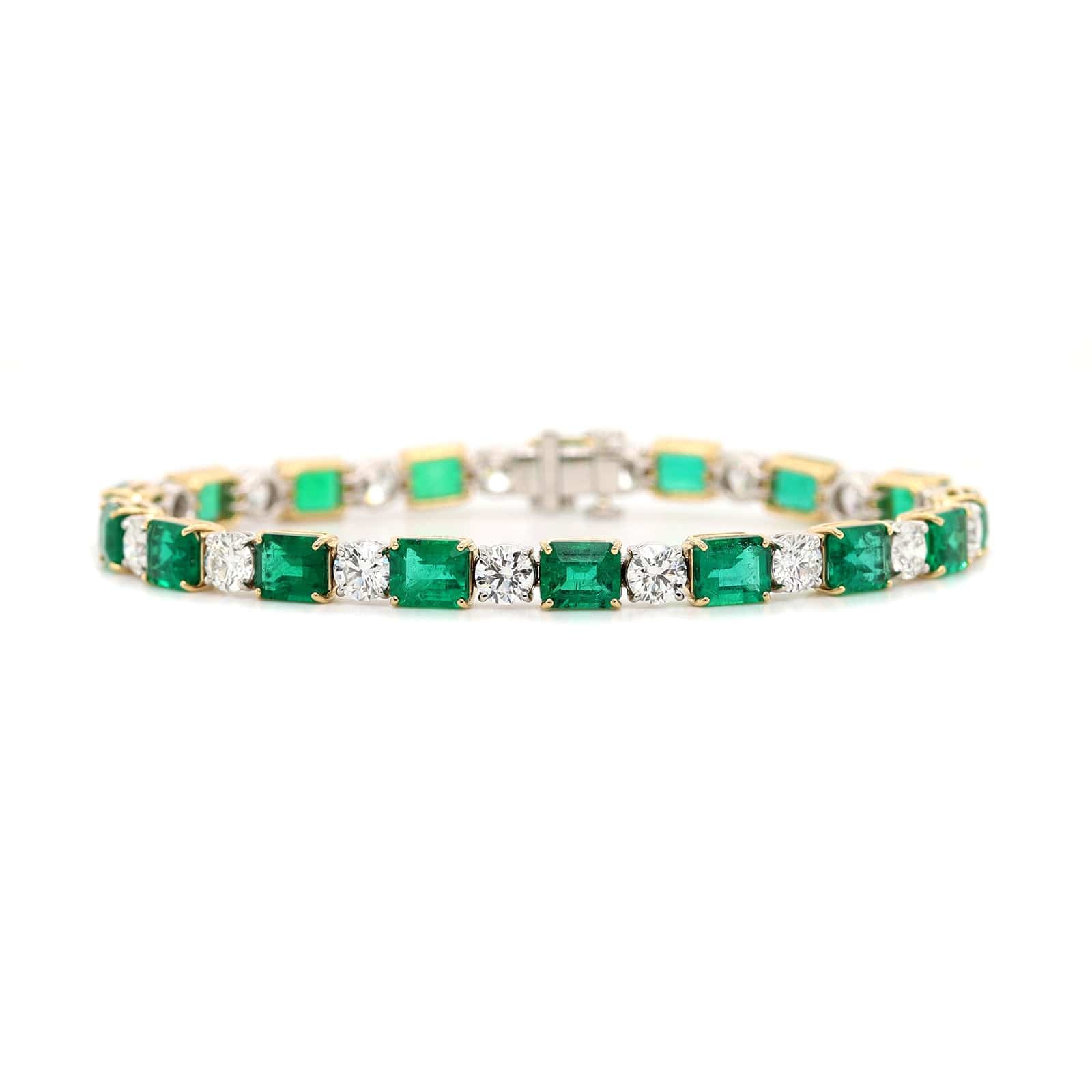 18K Yellow Gold Alternating Emerald and Diamond Bracelet - Image 4