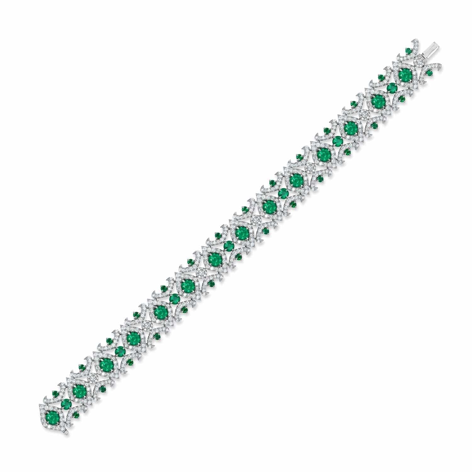 18K White Gold Round Emerald and Diamond Bracelet - Image 2