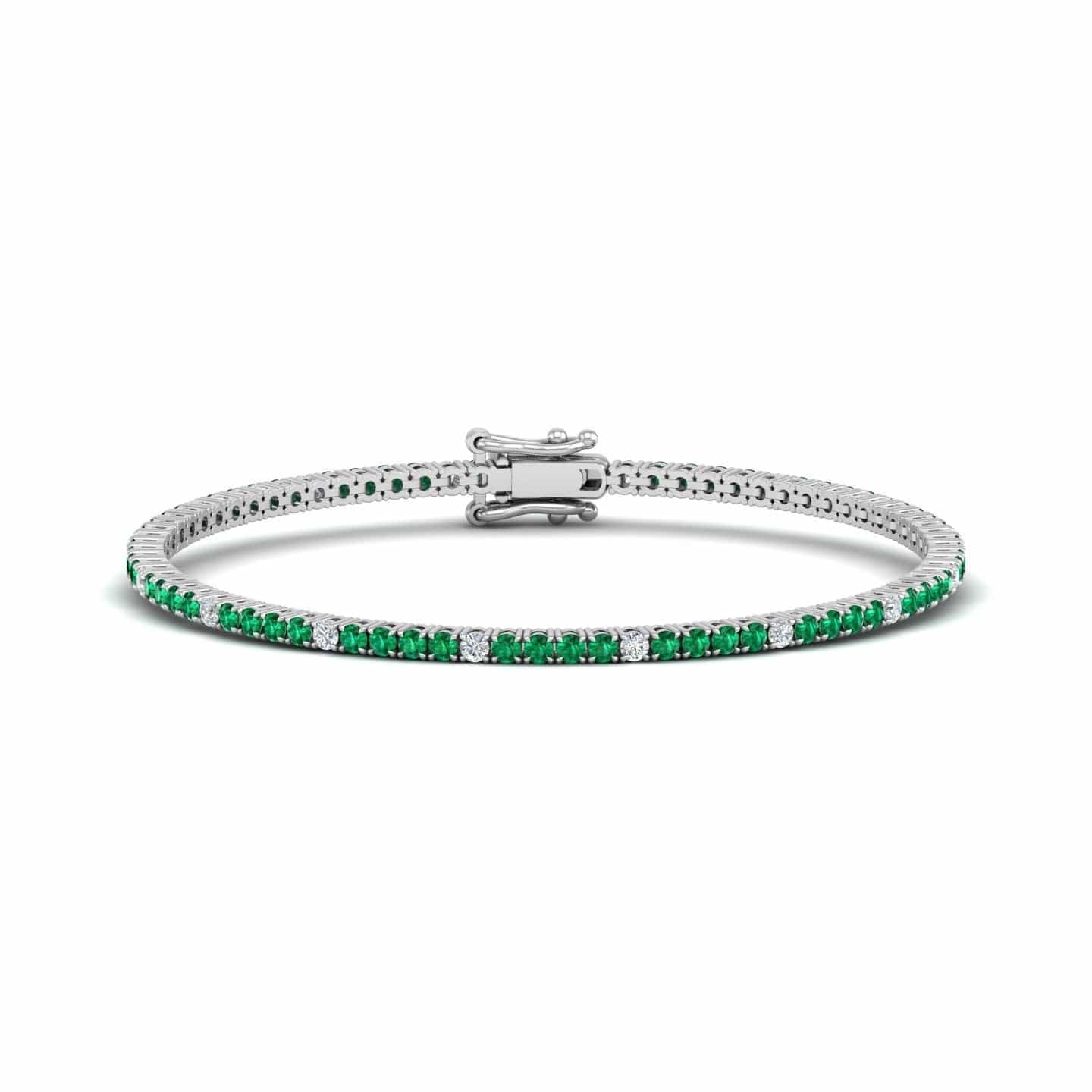 18K White Gold Alternating Emerald and Diamond Tennis Bracelet