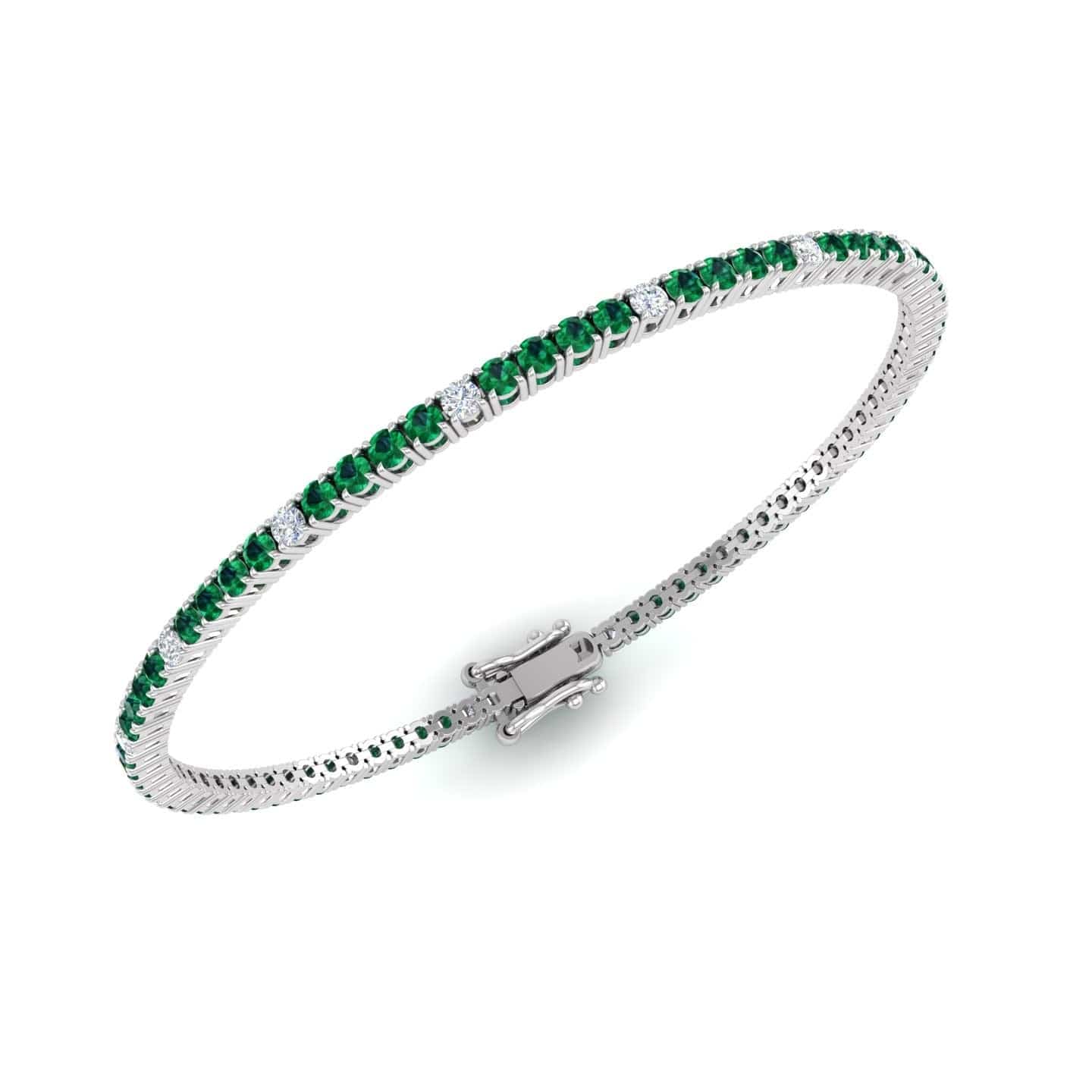18K White Gold Alternating Emerald and Diamond Tennis Bracelet - Image 4