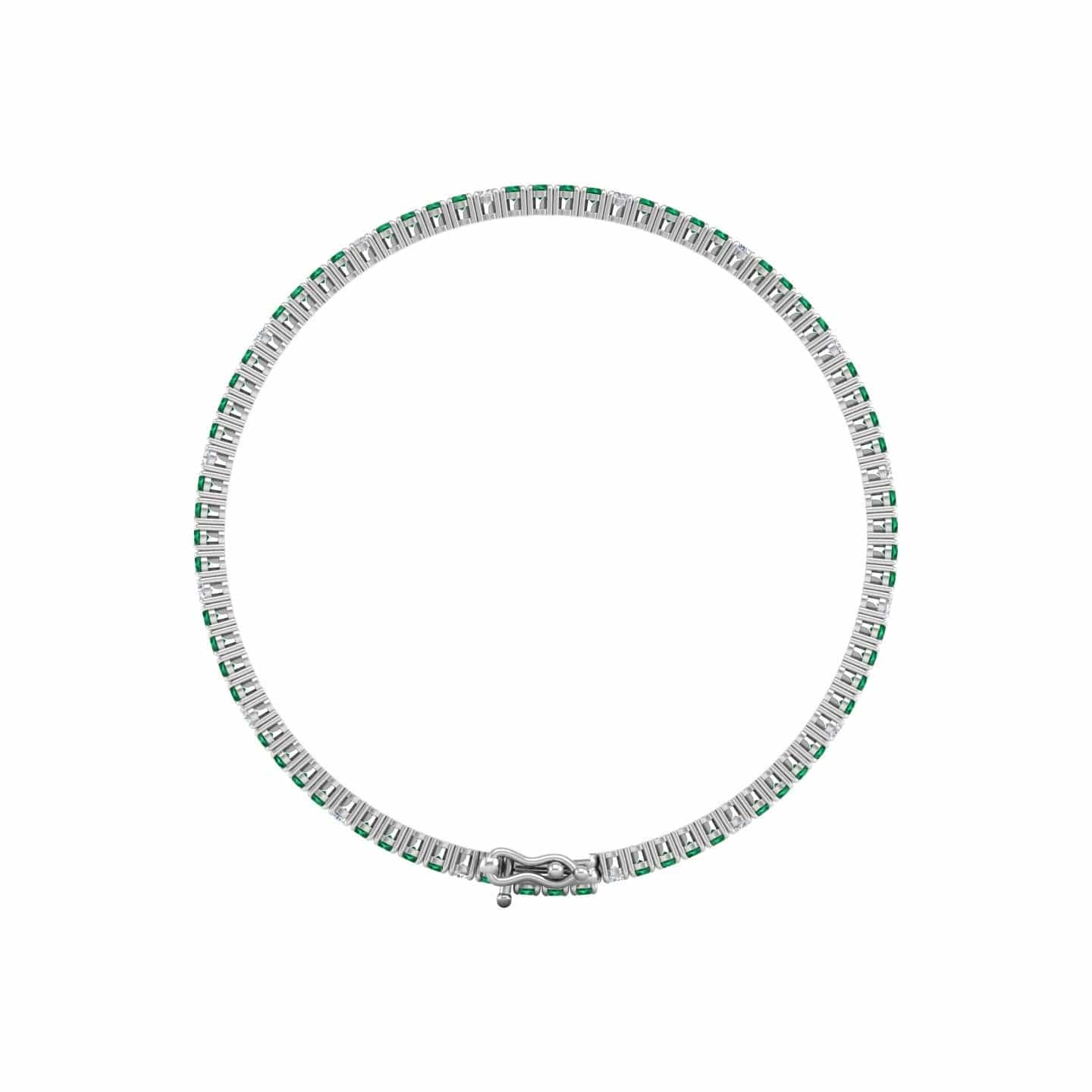 18K White Gold Alternating Emerald and Diamond Tennis Bracelet - Image 5