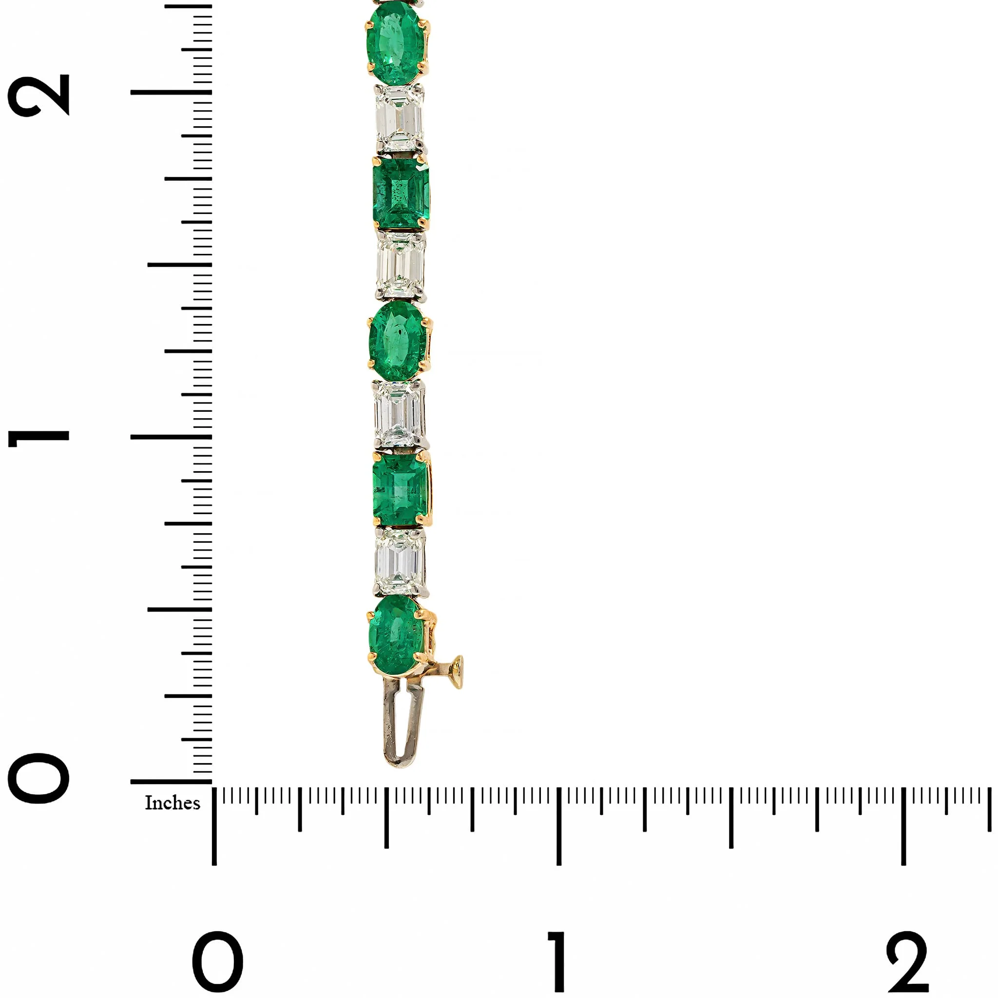 Platinum and 18K Yellow Gold Alternating Oval Emerald and Emerald Cut Diamond Tennis Bracelet - Image 3
