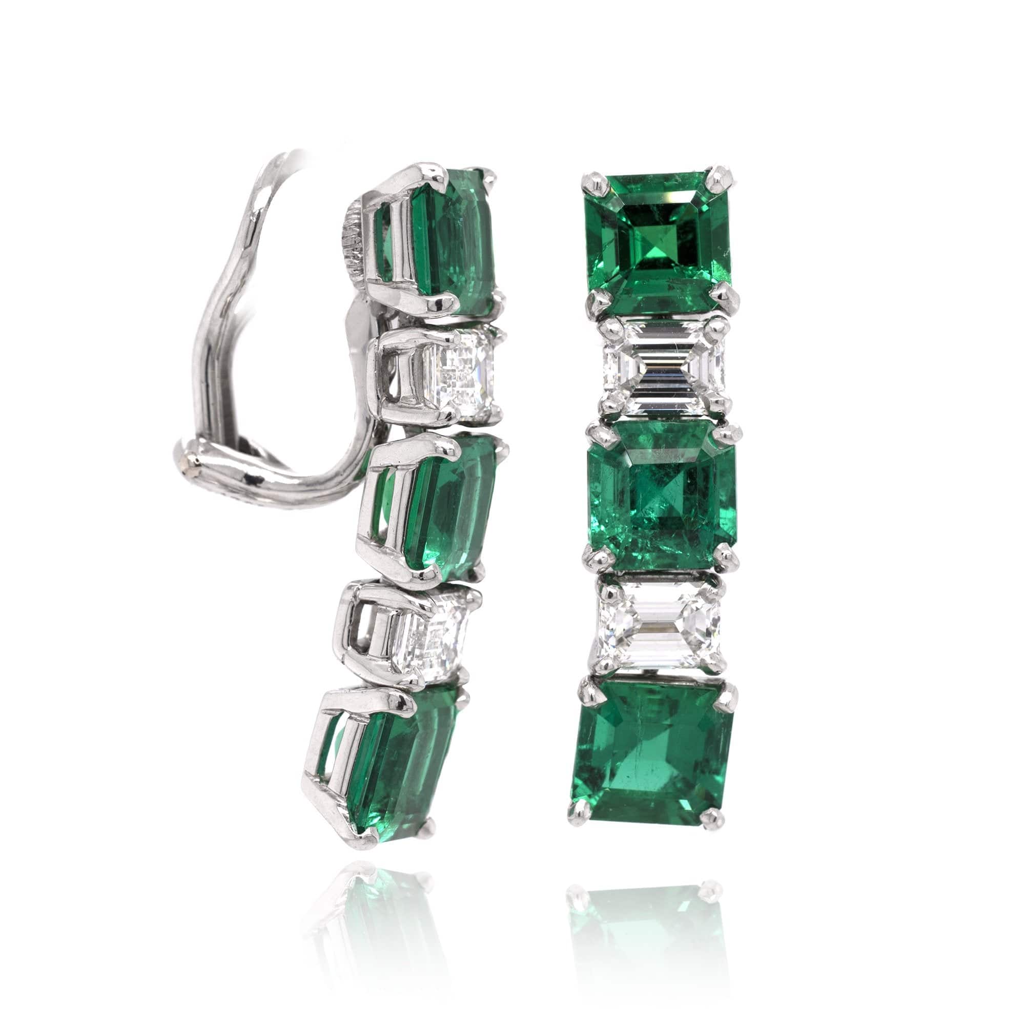 Oscar Heyman Platinum Emerald and Diamond Drop Earrings - Image 3
