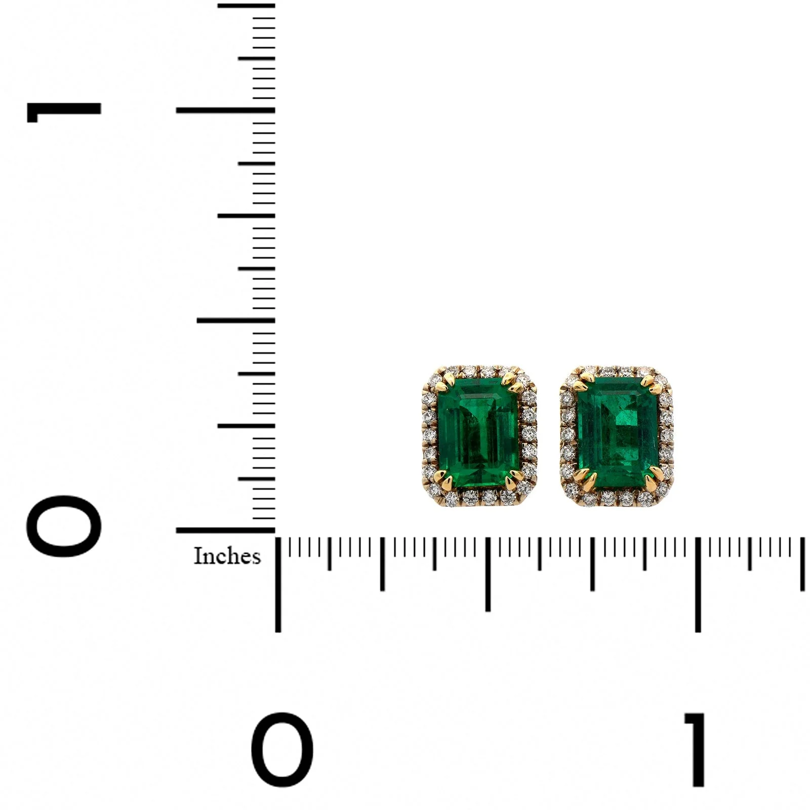 18K Yellow Gold Emerald and Diamond Halo Earrings - Image 2