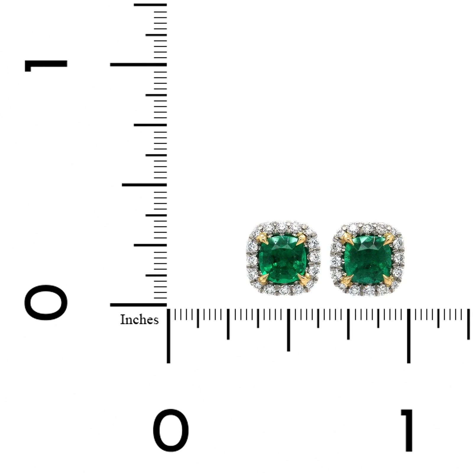 Platinum Cushion Emerald Diamond Halo Stud Earrings - Image 2