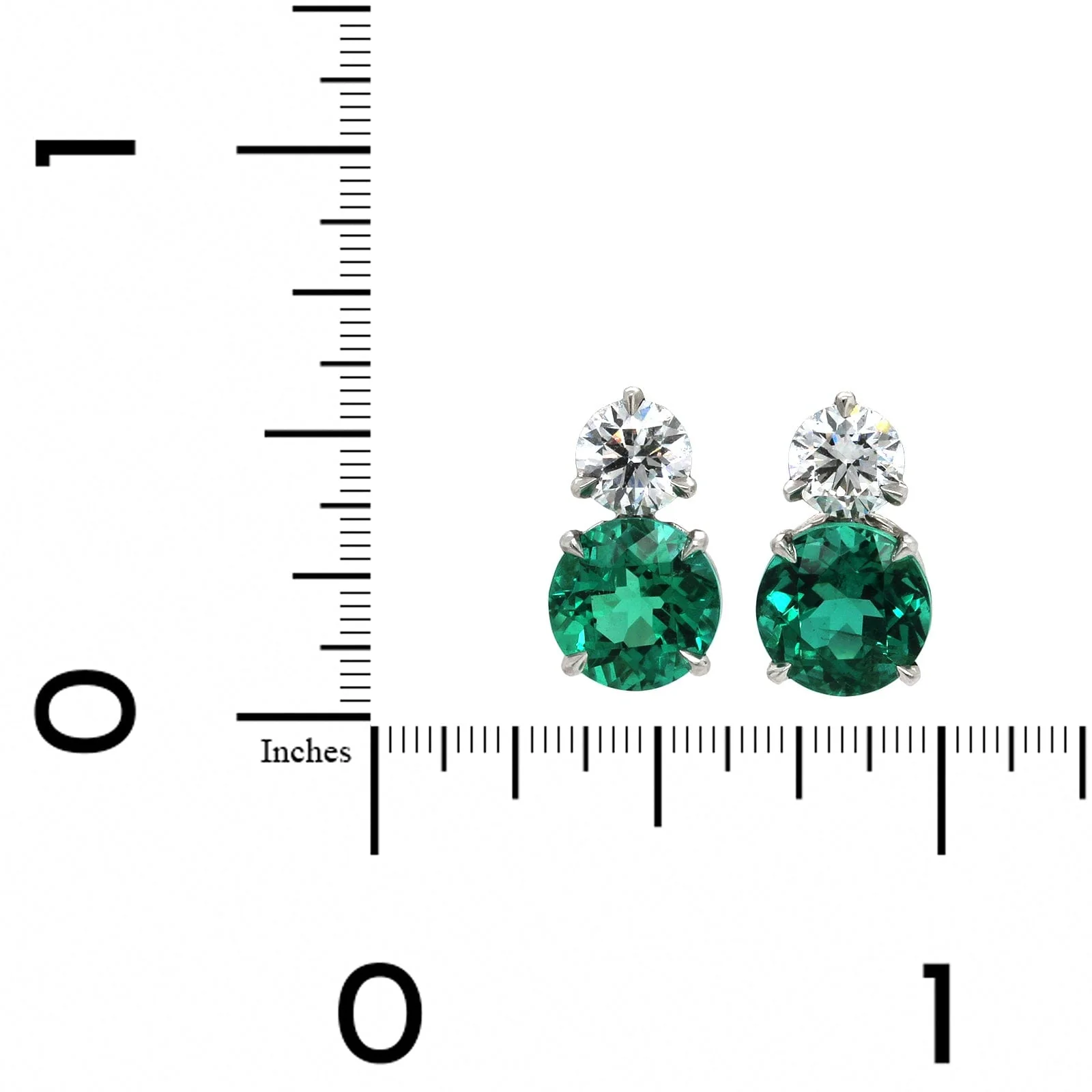 Platinum Emerald and Diamond Stud Earrings - Image 2