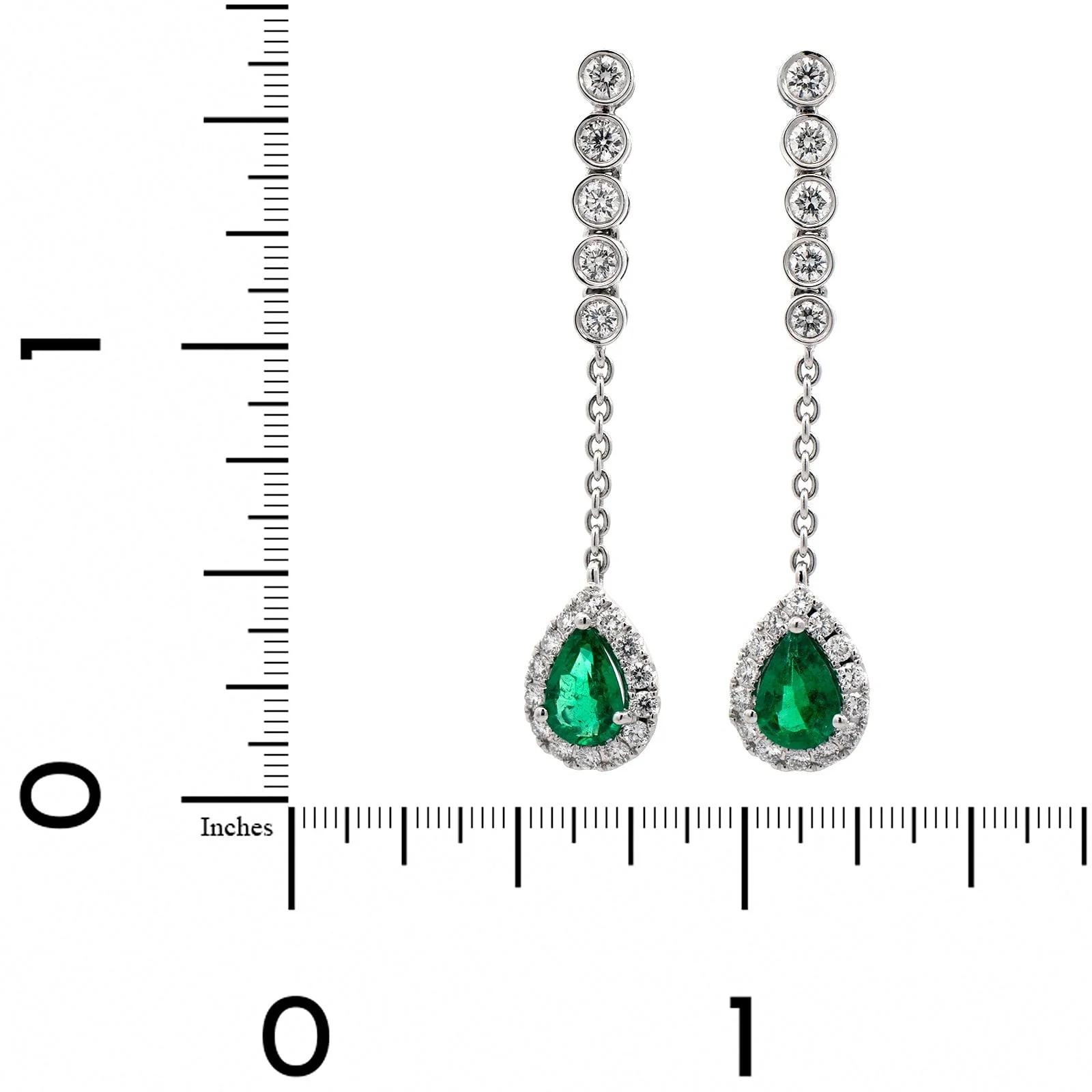 18K White Gold Emerald and Diamond Drop Earrings - Image 2