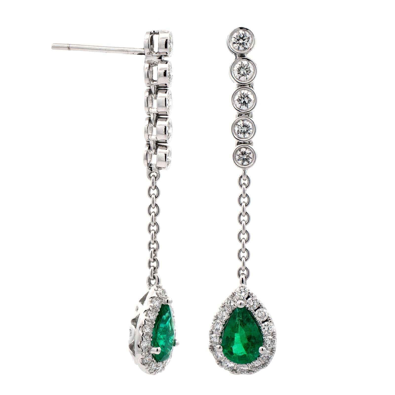 18K White Gold Emerald and Diamond Drop Earrings - Image 3