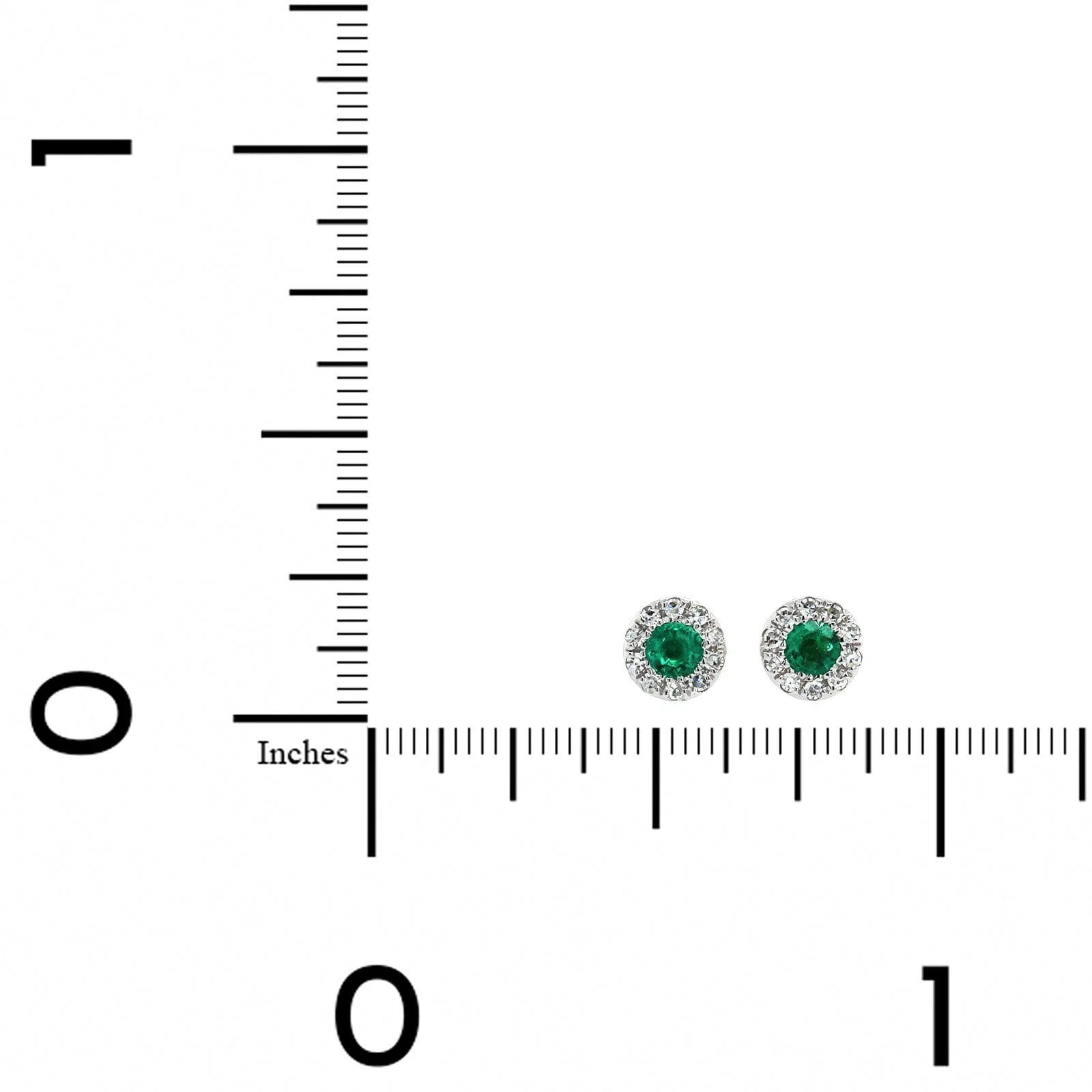 14K White Gold Diamond and Round Emerald Halo Stud Earrings - Image 3