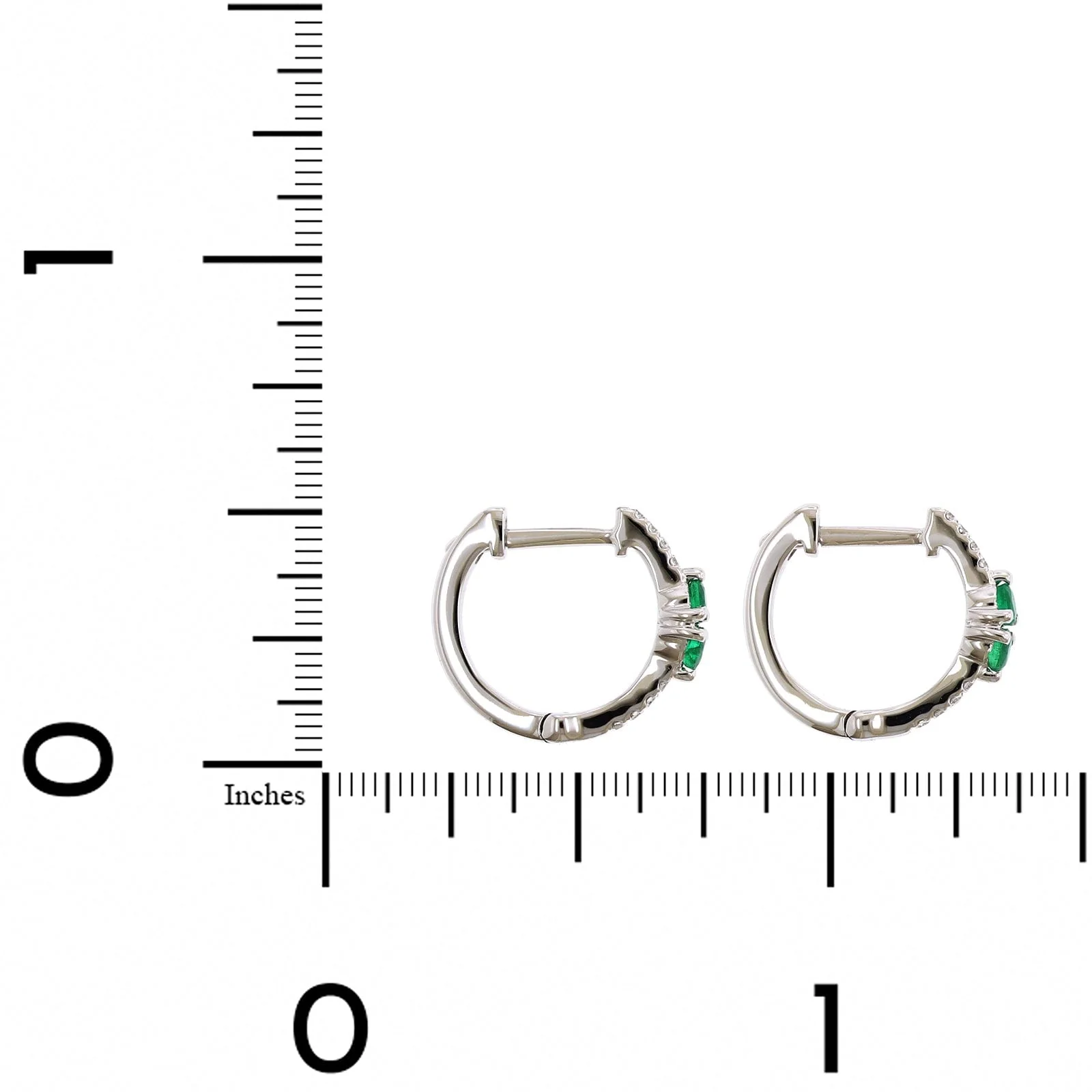 14K White Gold Diamond & Emerald Huggie Earrings - Image 3