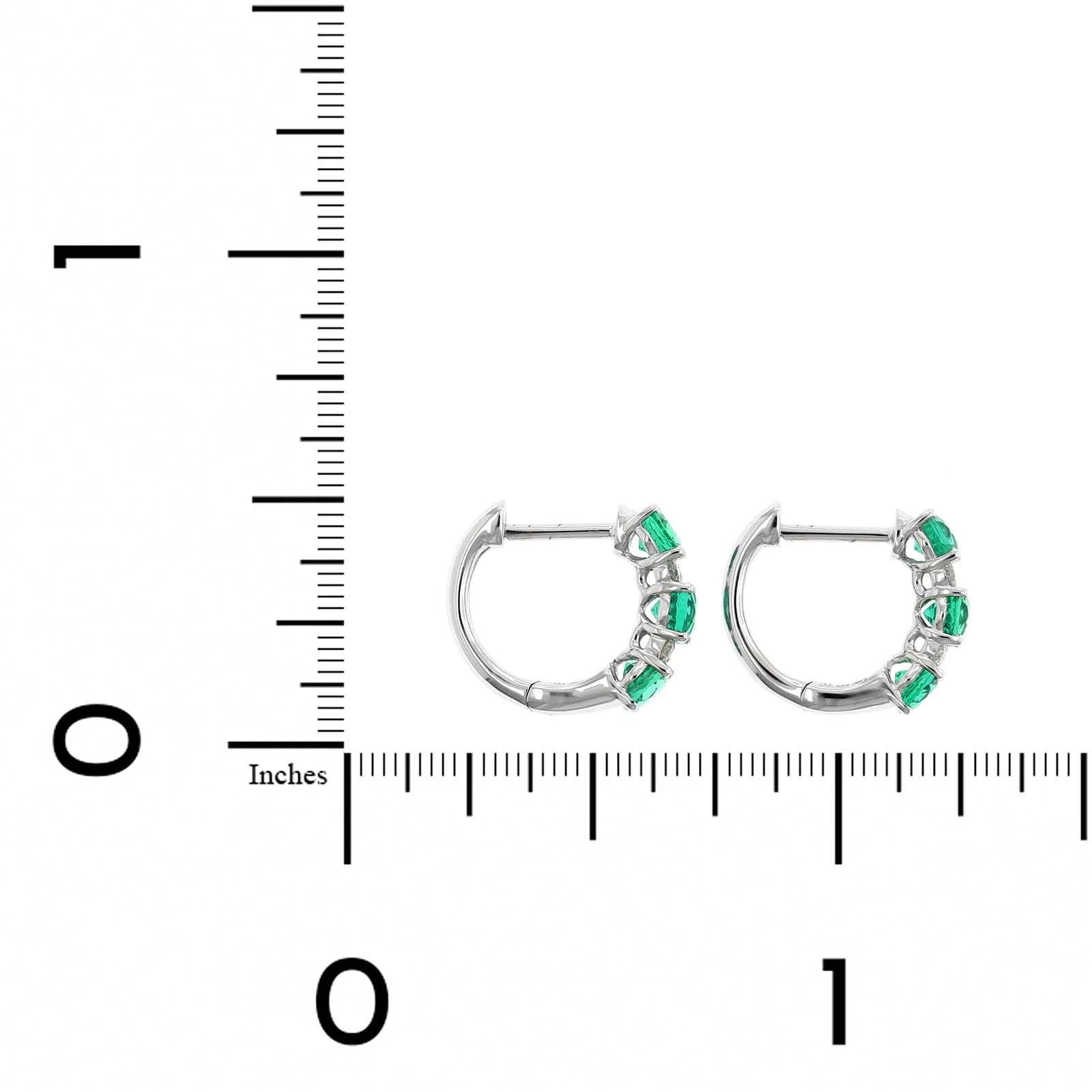 14K White Gold Alternating Diamond & Emerald Huggie Earrings - Image 2