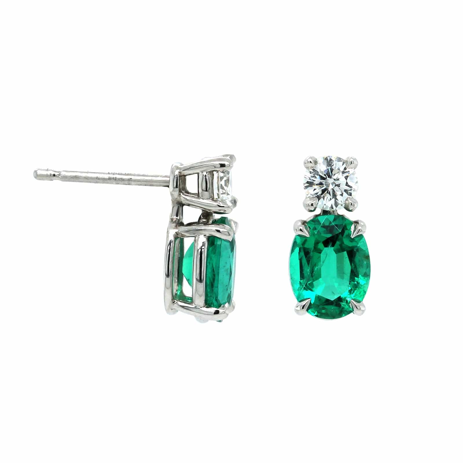 Platinum Emerald and Diamond Stud Earrings