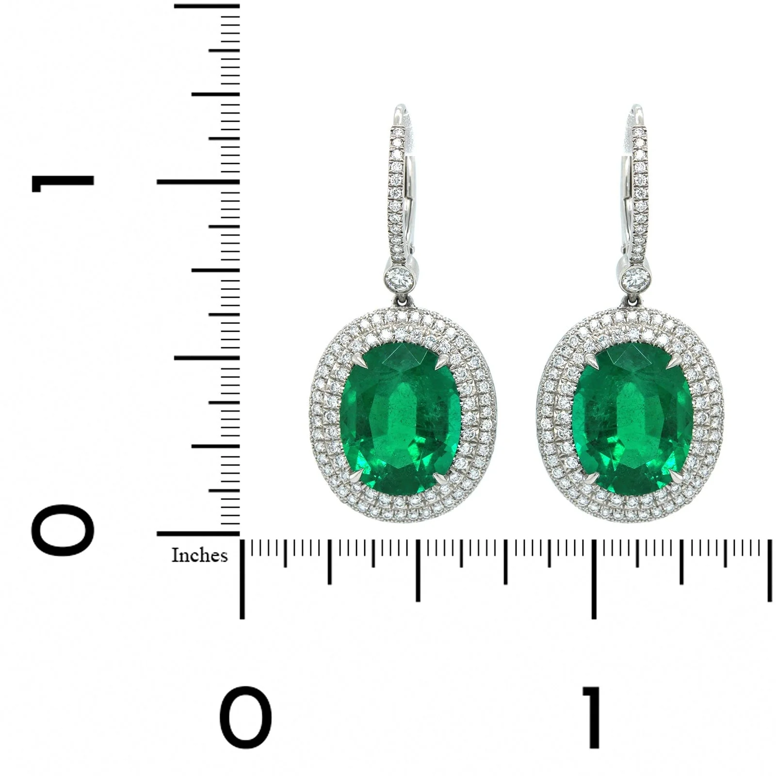Platinum Emerald and Diamond Halo Earrings - Image 2