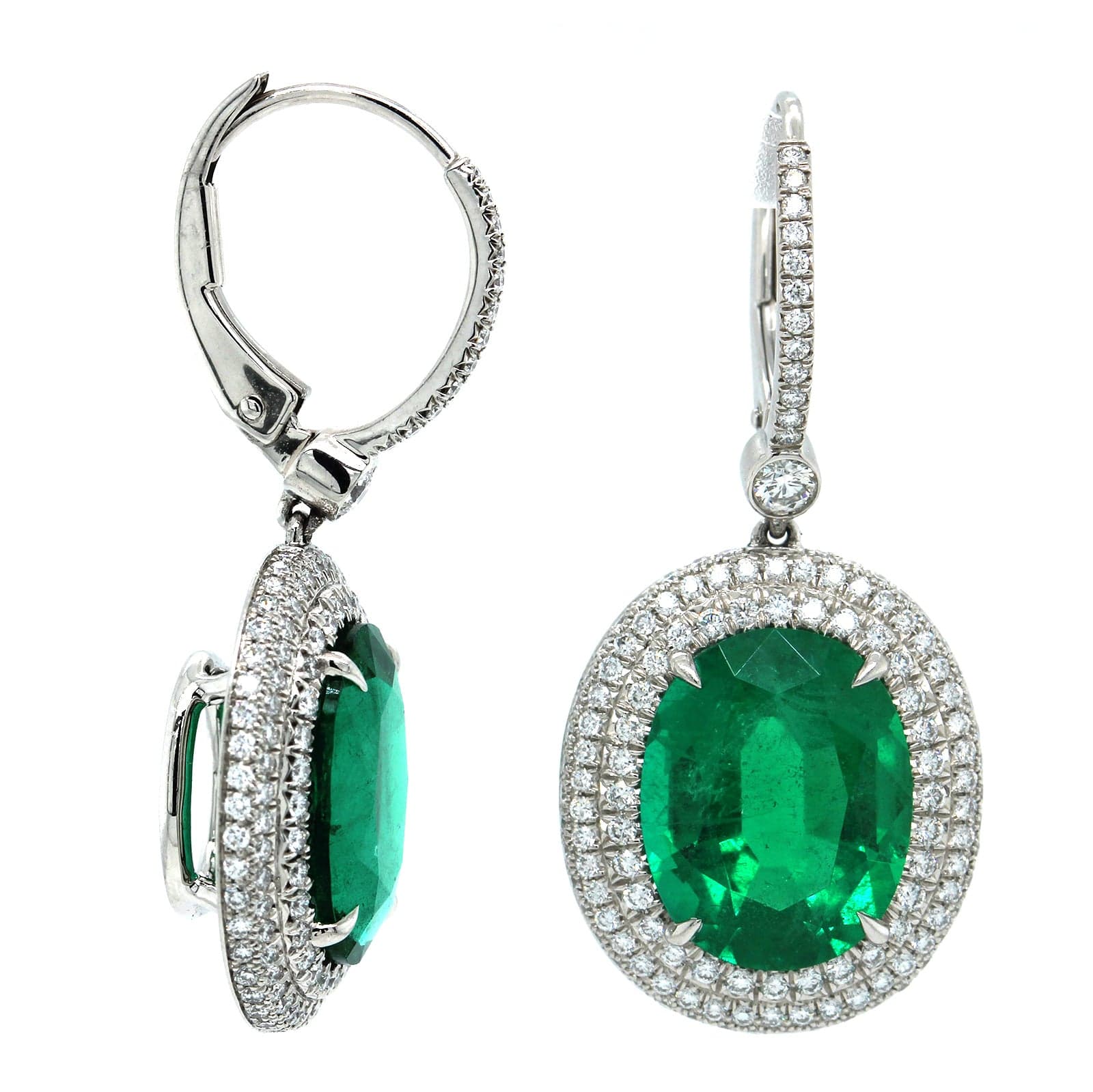 Platinum Emerald and Diamond Halo Earrings - Image 3