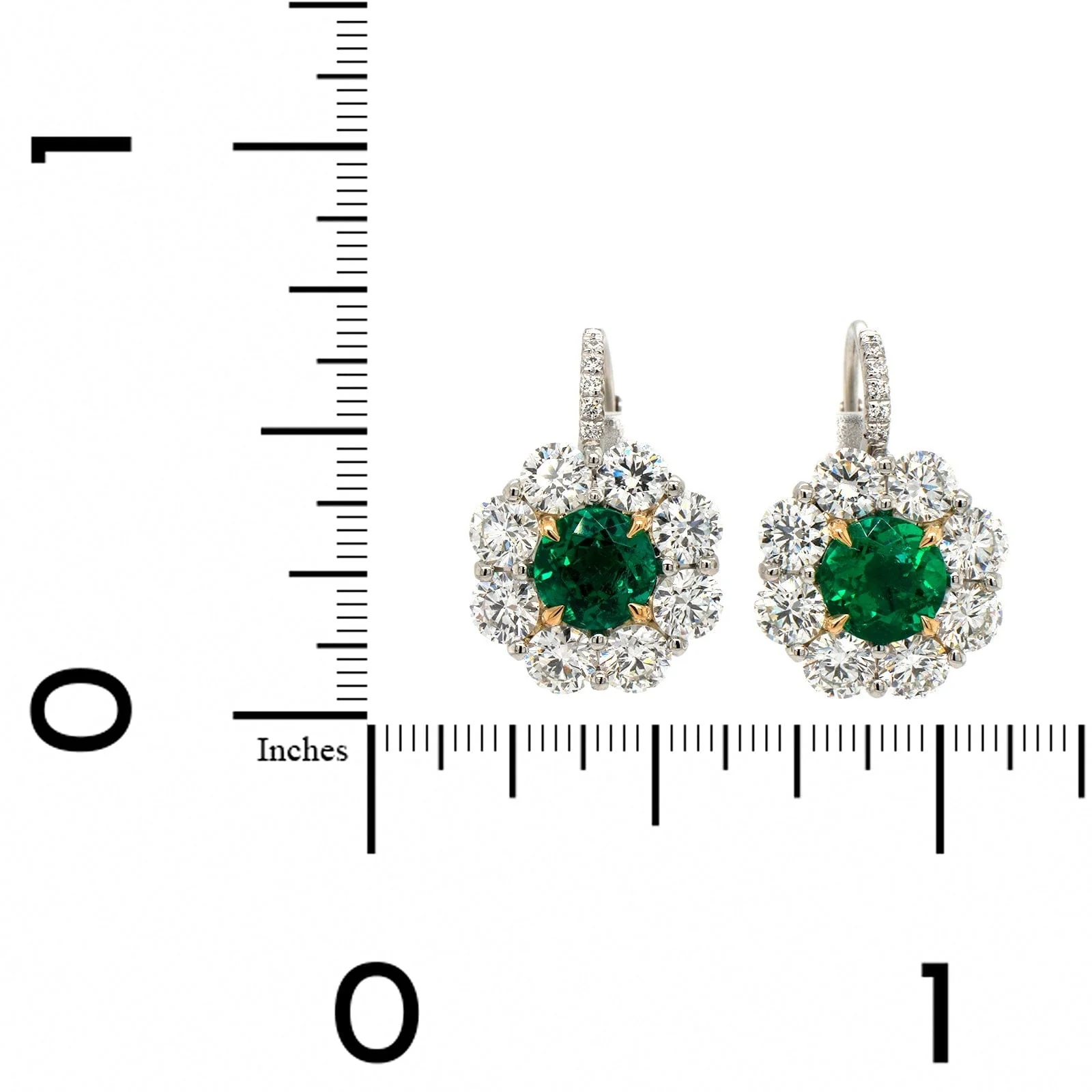 Platinum Handmade Diamond & Emerald Earrings - Image 2