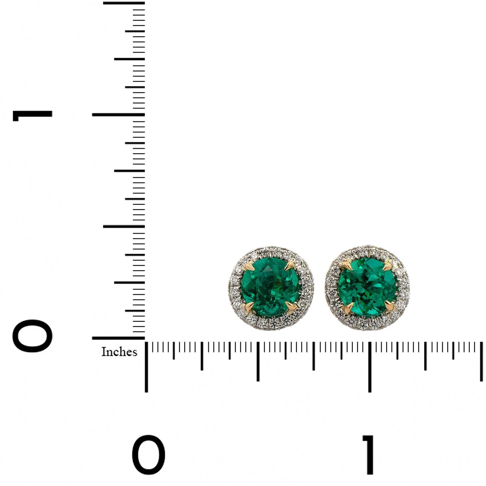Platinum Round Emerald & Diamond Halo Stud Earrings - Image 2