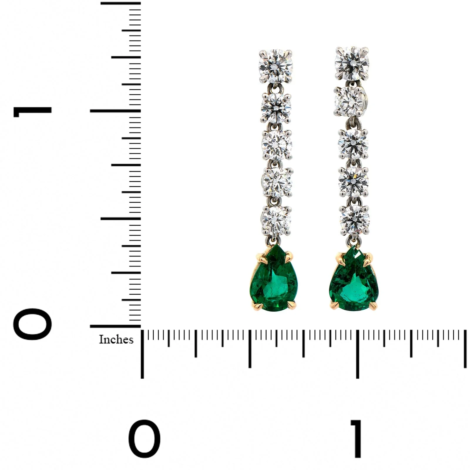 18K Yellow Gold and Platinum Emerald and Diamond Drop Earrings - Image 2