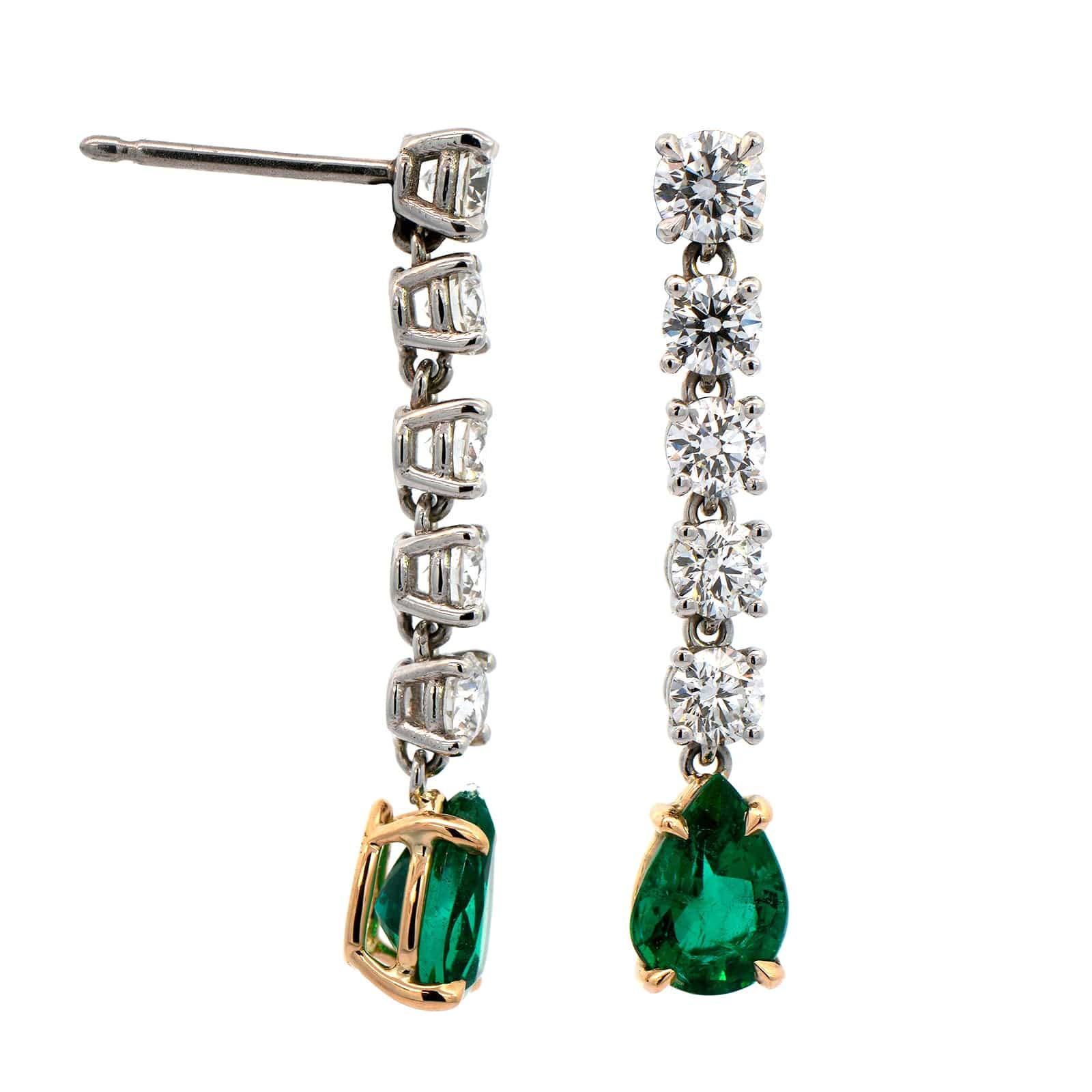18K Yellow Gold and Platinum Emerald and Diamond Drop Earrings - Image 3