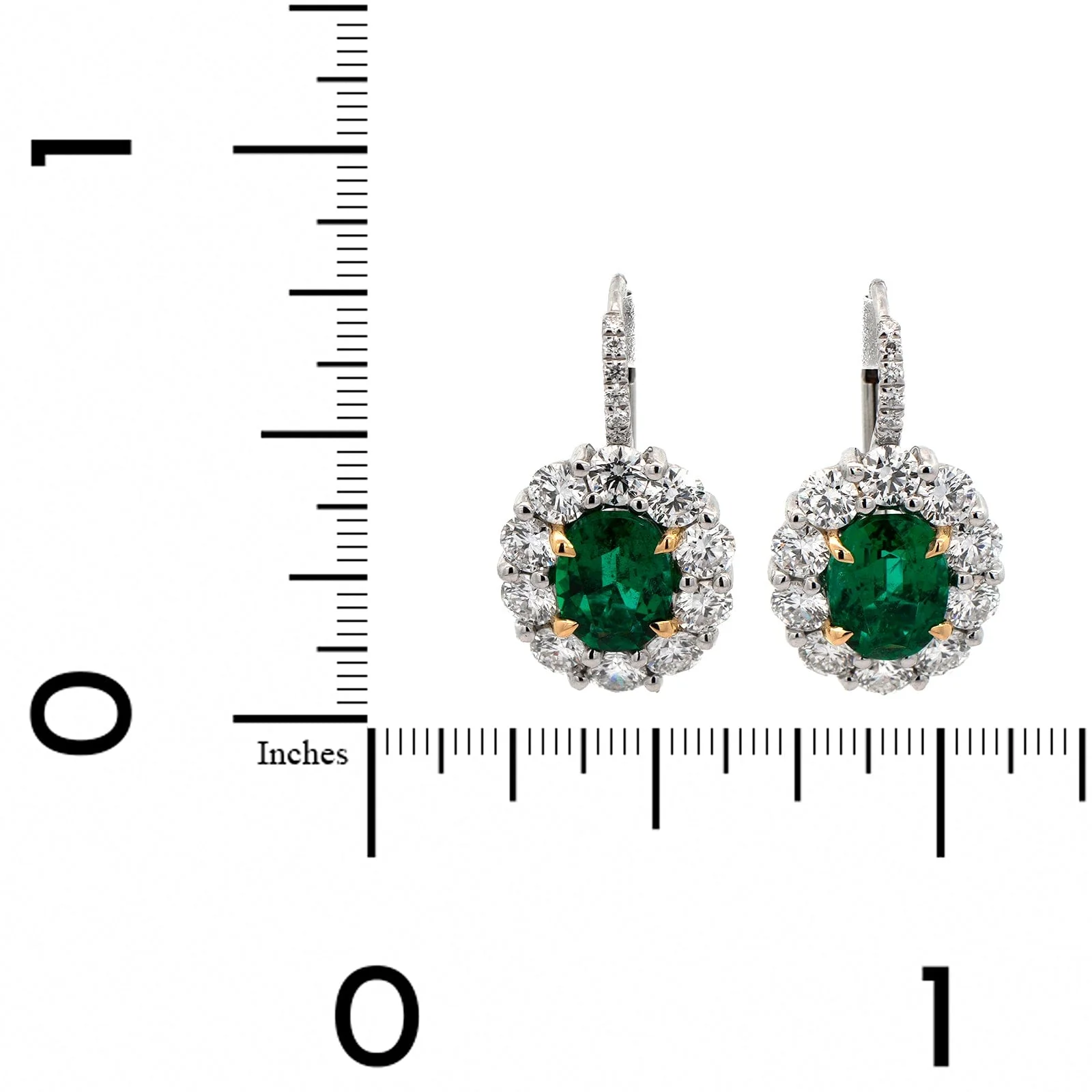 Platinum Handmade Diamond & Emerald Earrings - Image 2