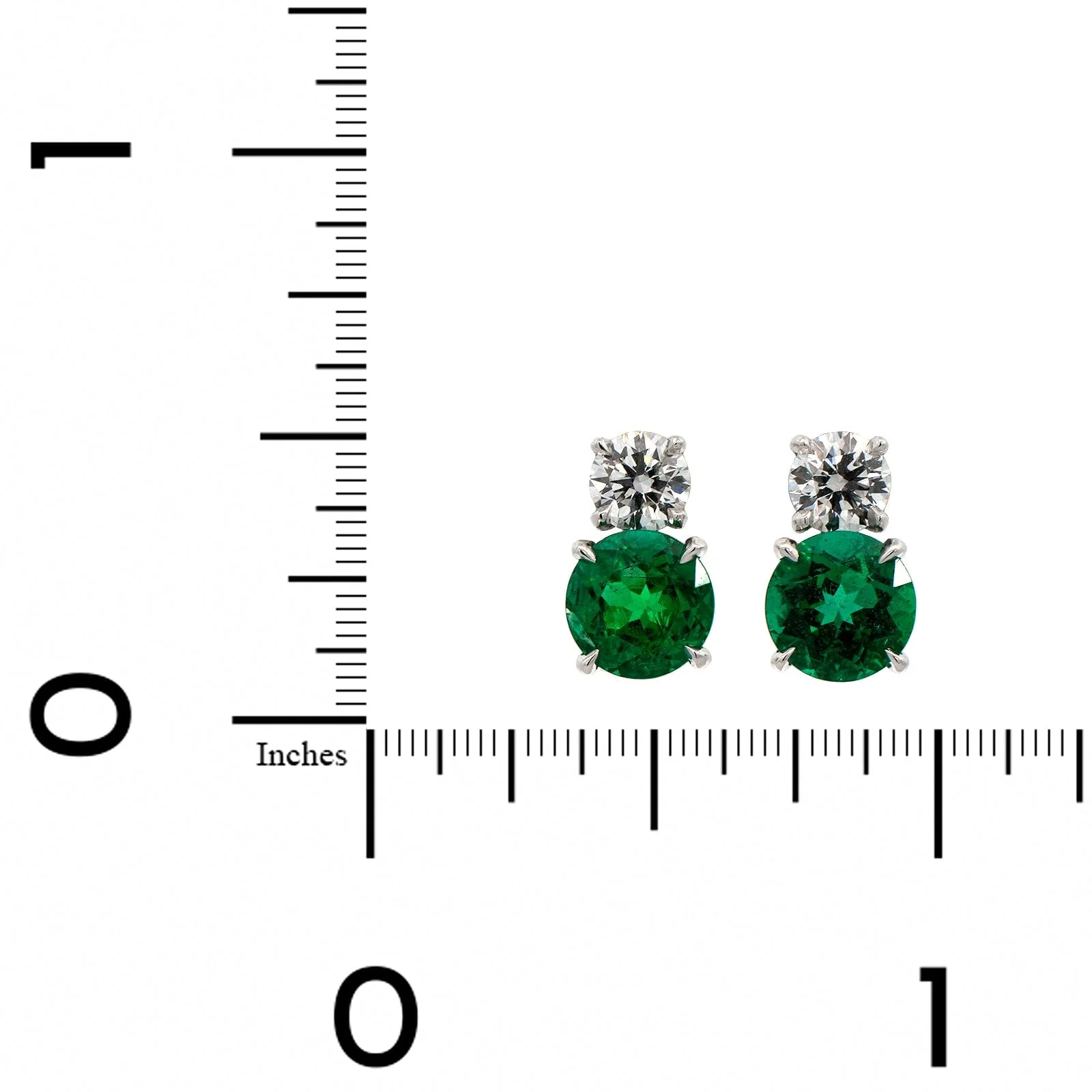 Platinum 2 Stone Diamond & Emerald Studs - Image 2
