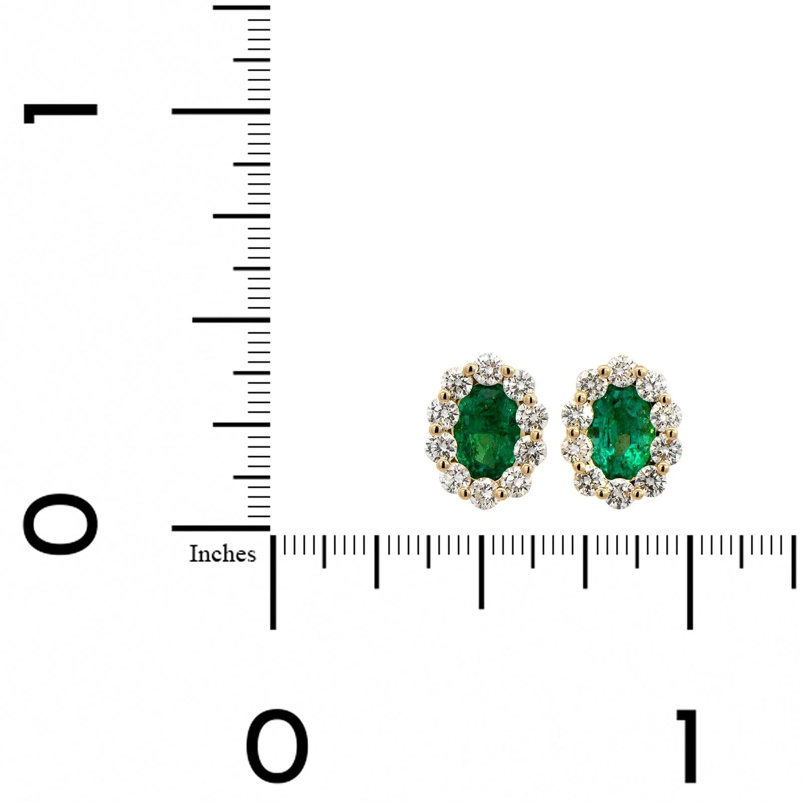 14K Yellow Gold Oval Emerald and Diamond Halo Stud Earrings - Image 2