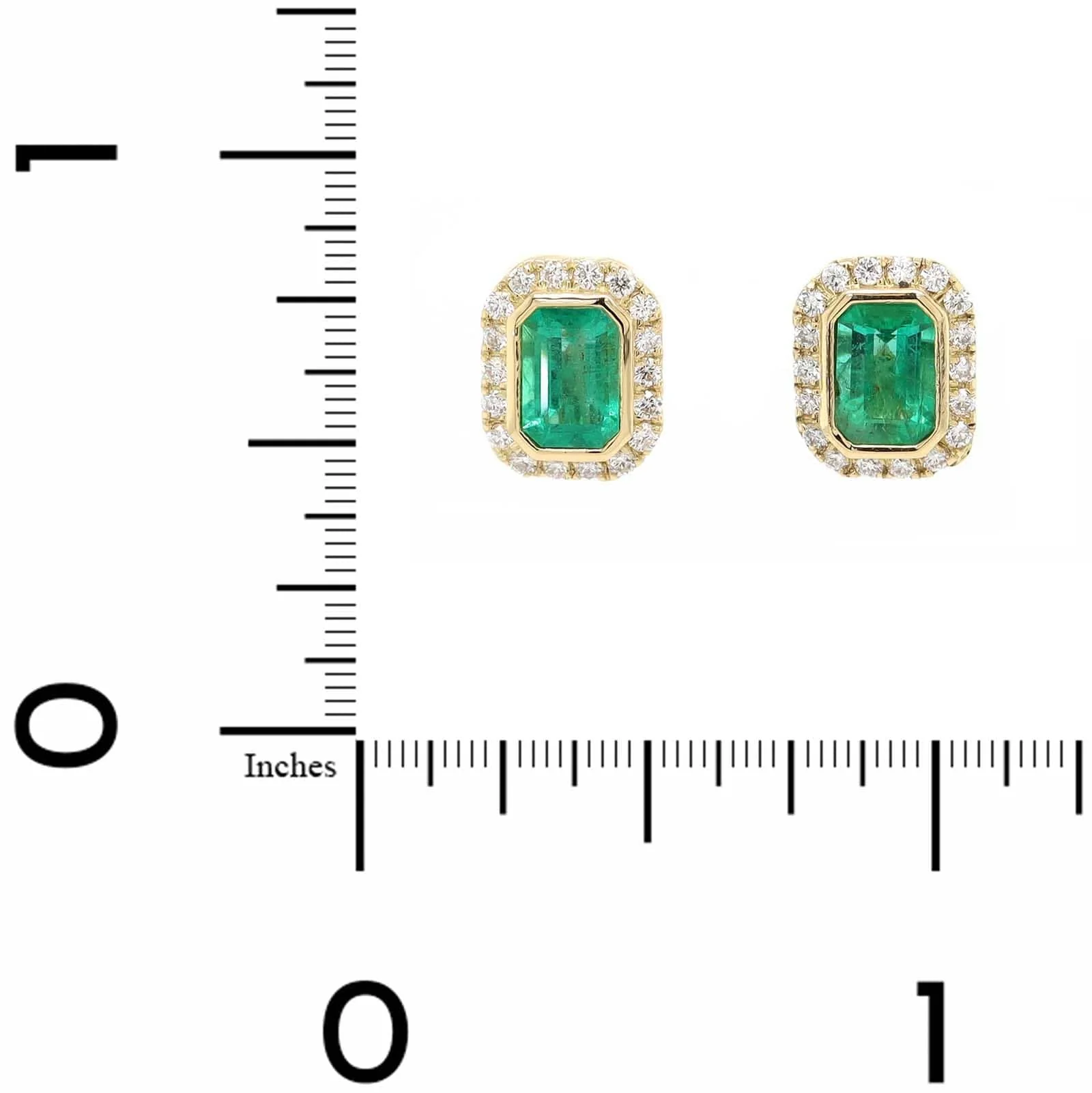 18K Yellow Gold Emerald and Diamond Halo Stud Earrings - Image 2