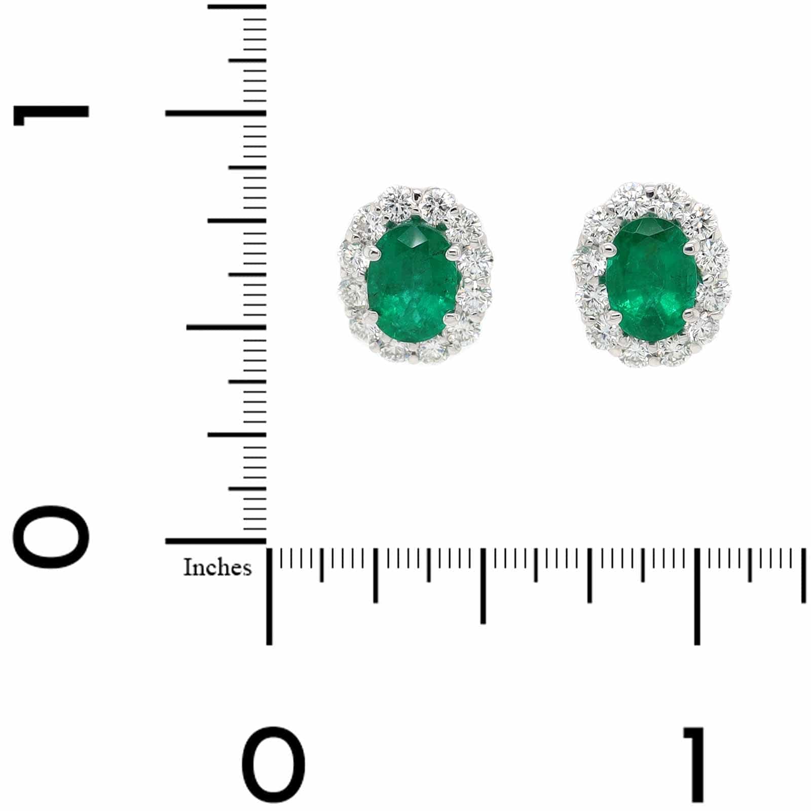 18K White Gold Oval Emerald and Diamond Halo Stud Earrings - Image 2