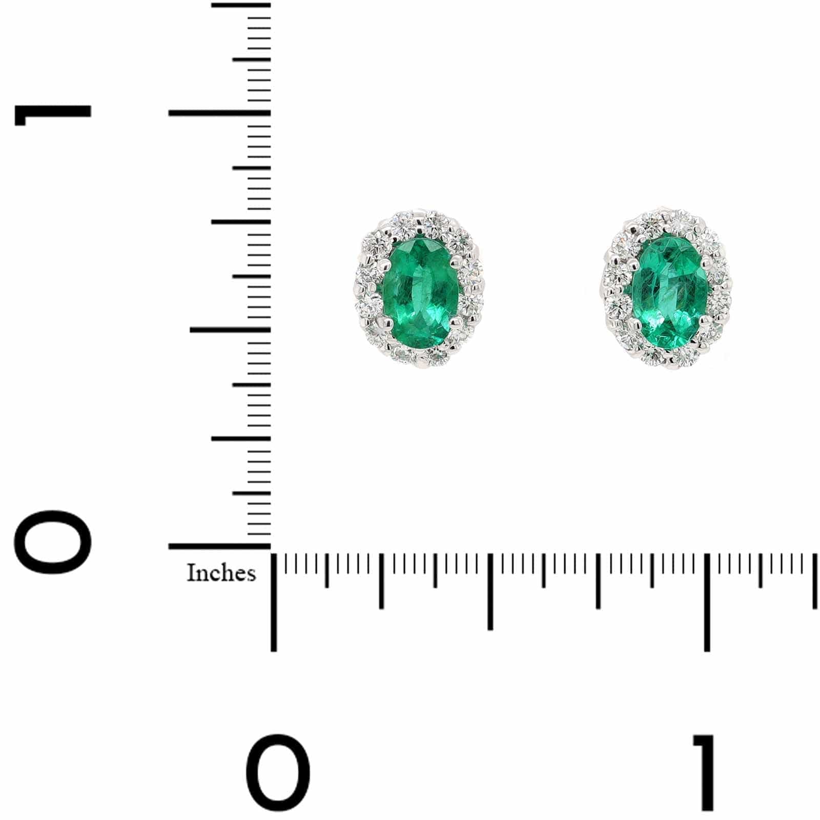 18K White Gold Oval Emerald and Diamond Halo Stud Earrings - Image 2