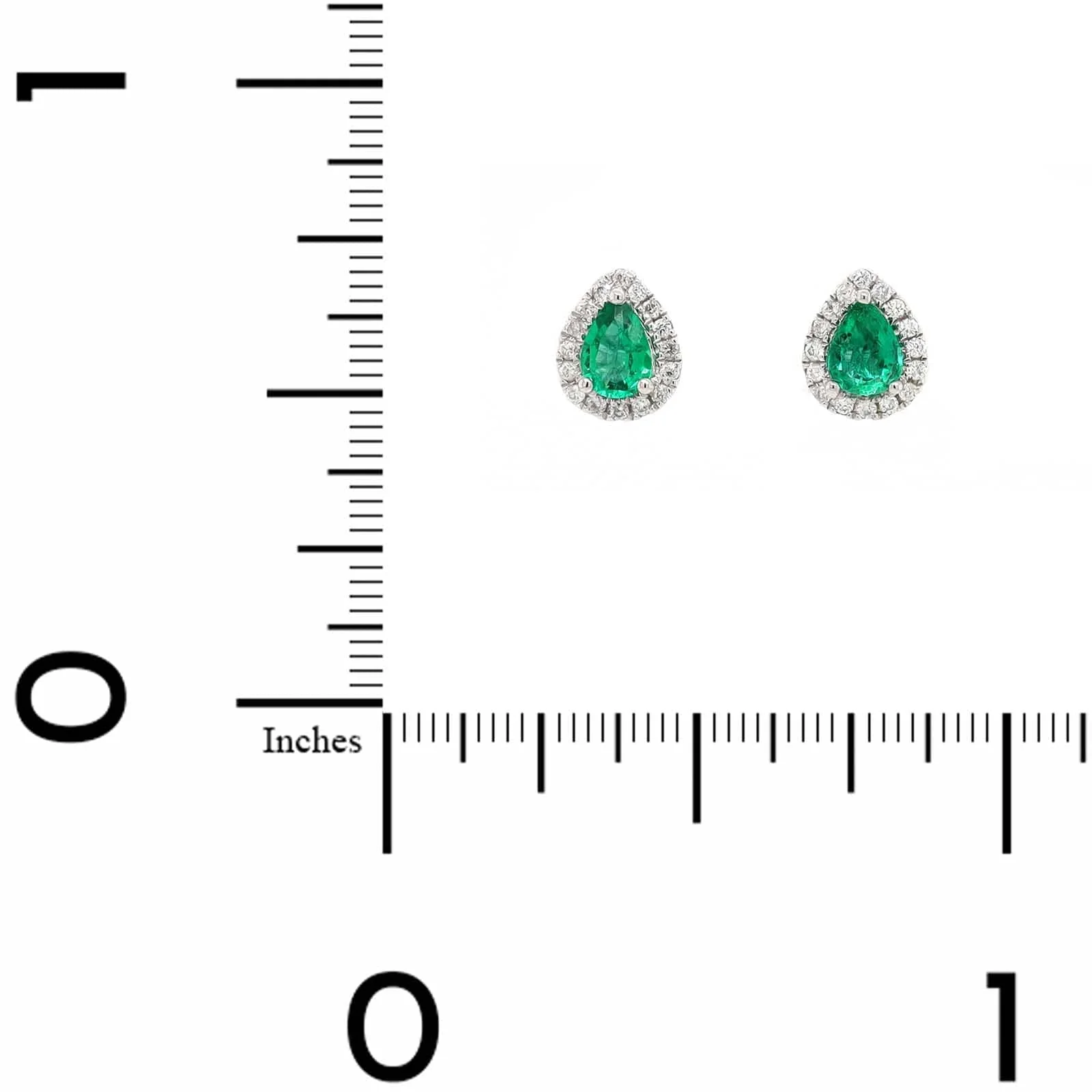 14K White Gold Pear Shaped Emerald and Diamond Halo Stud Earrings - Image 2