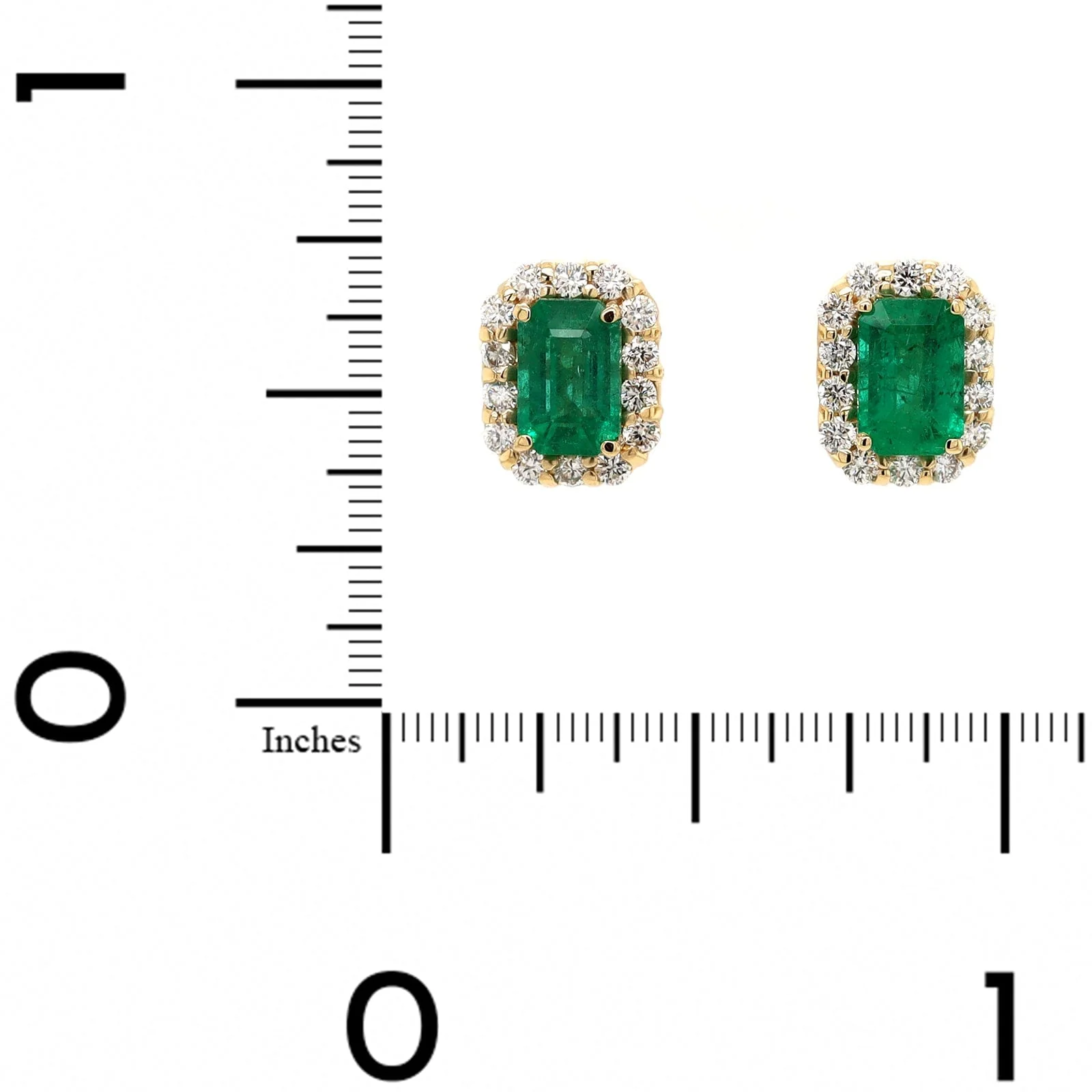 18K Yellow Gold Emerald and Diamond Halo Stud Earrings - Image 2